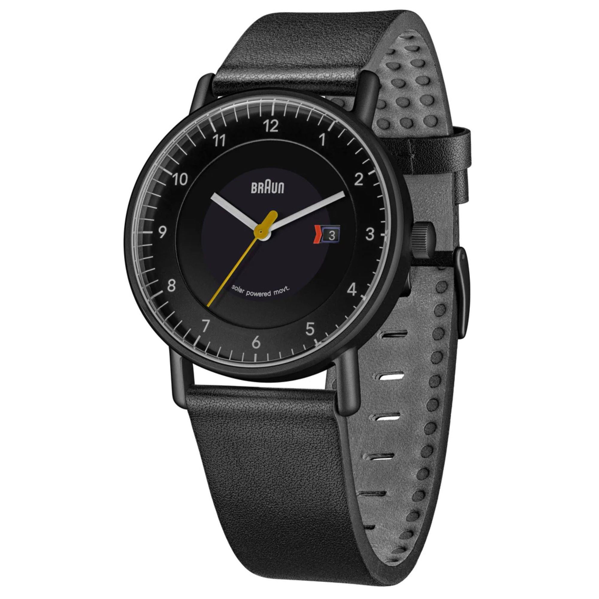 Braun Solarbetriebene Datumsanzeige Schwarzes Zifferblatt Lederarmband Herren Uhr BN0301BKBKG