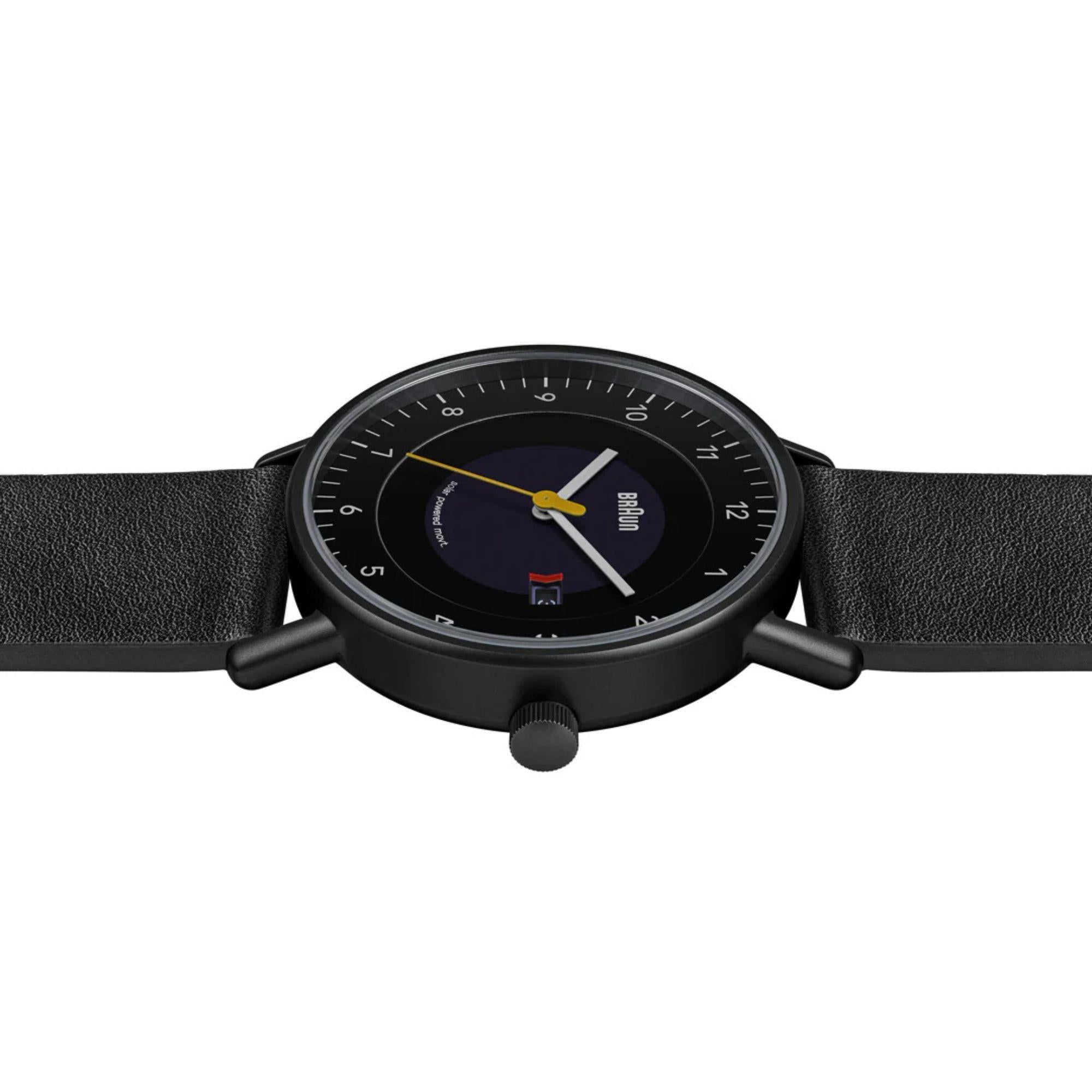 Braun Solarbetriebene Datumsanzeige Schwarzes Zifferblatt Lederarmband Herren Uhr BN0301BKBKG