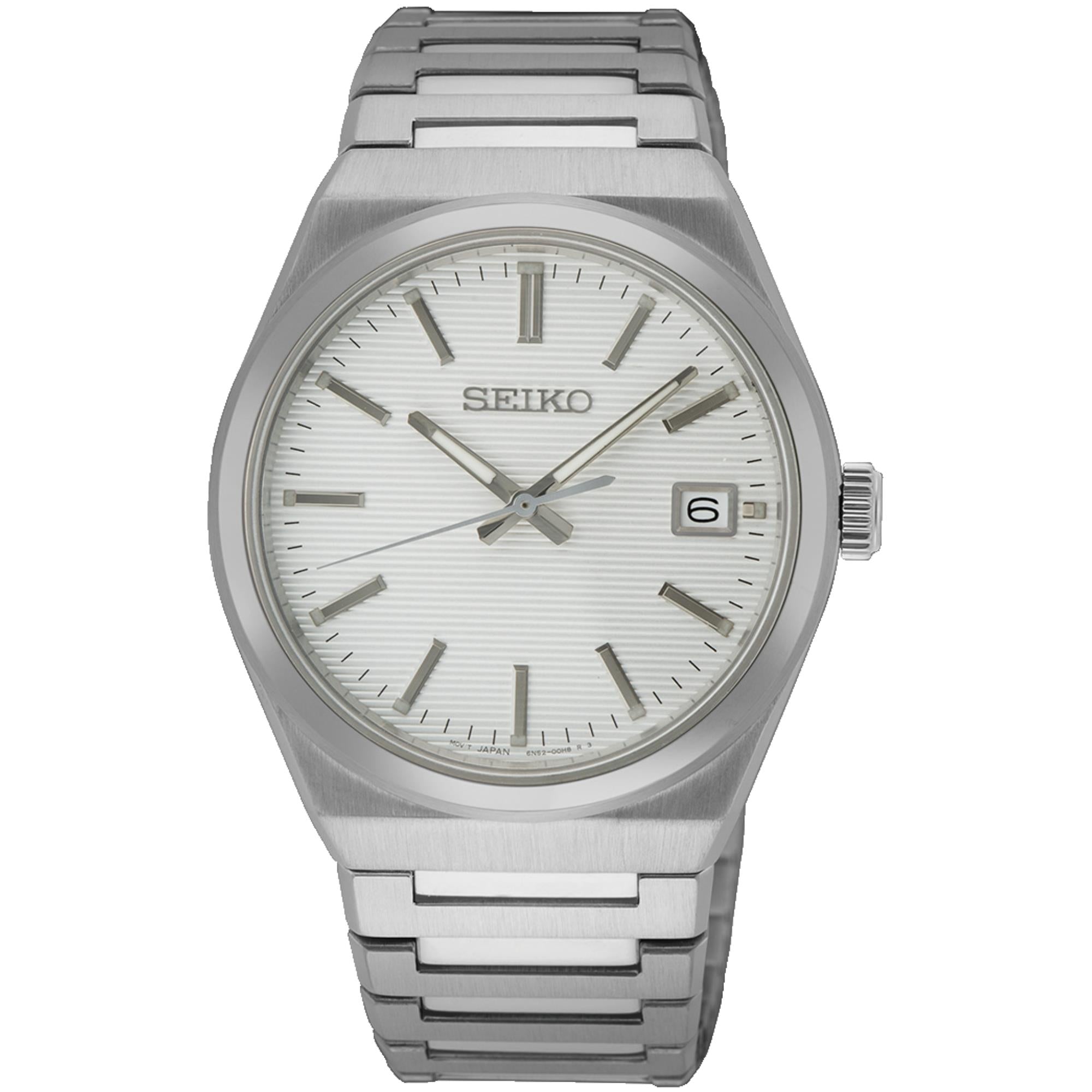 Seiko Essentials 39mm minimalist steel quartz watch SUR553P1 front view