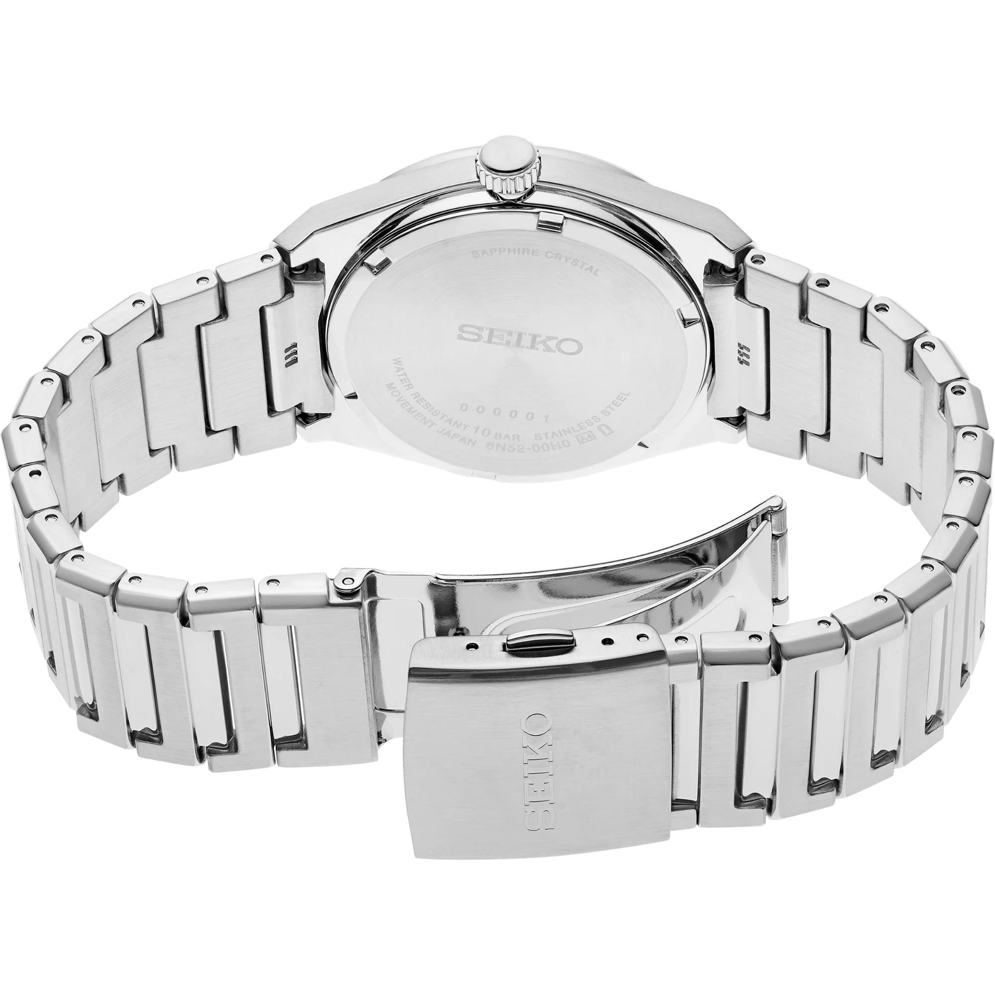 Seiko SUR553P1 stainless steel bracelet and three-fold clasp detail