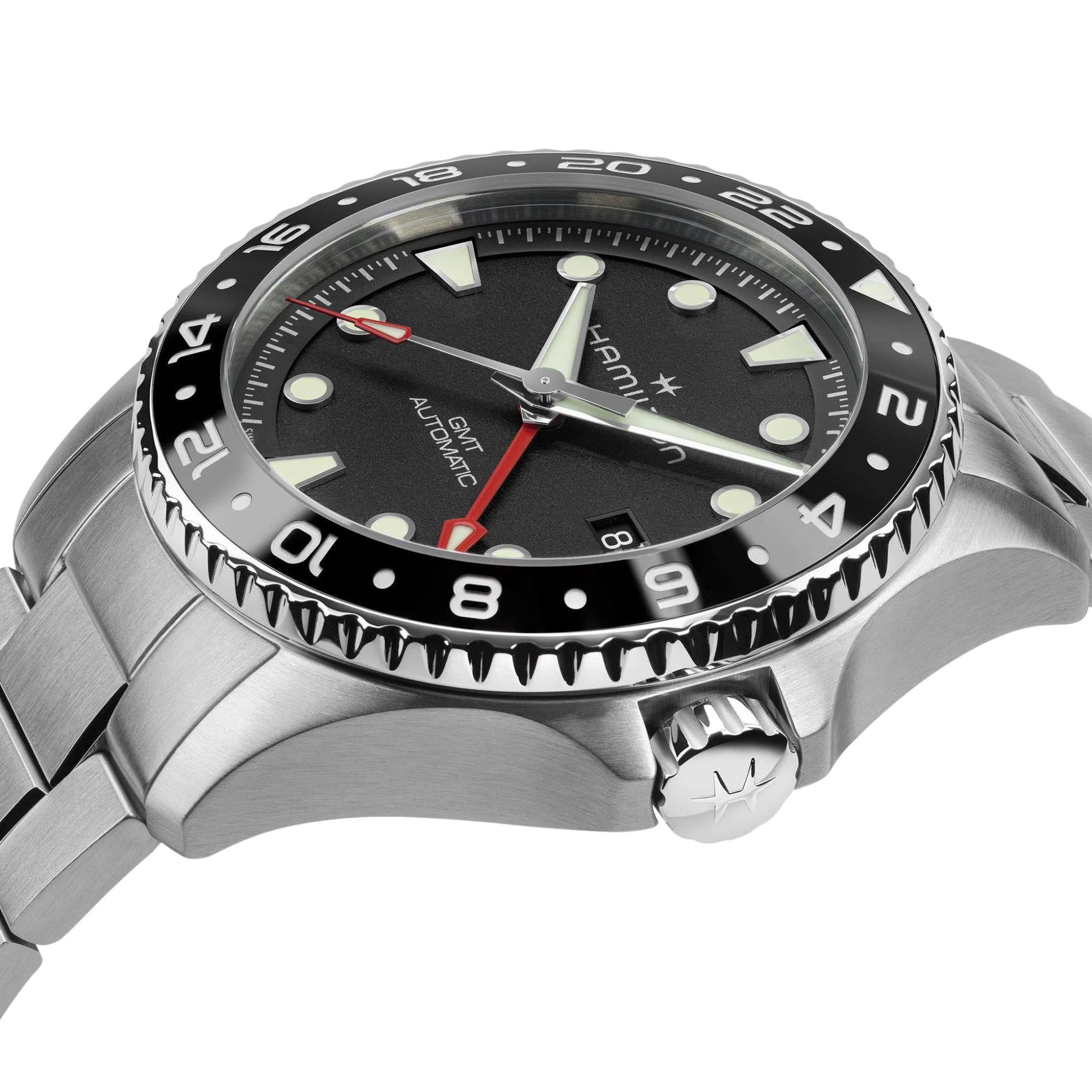 Hamilton Khaki Navy H82555130 43mm stainless steel case with ceramic 24-hour bezel side profile