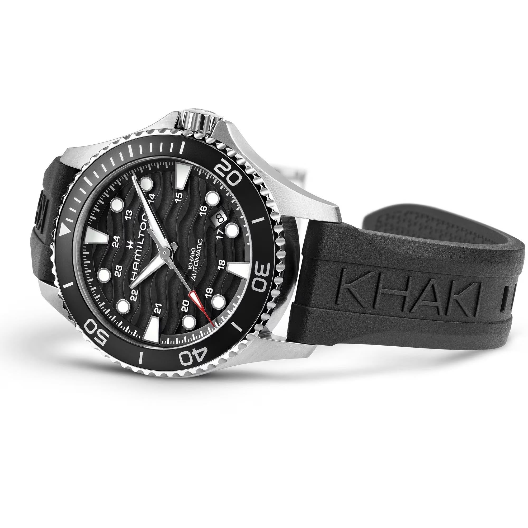 Hamilton Khaki Navy Scuba 40 mm Schwarzes Zifferblatt Gummi Herren Automatik Uhr H82415330