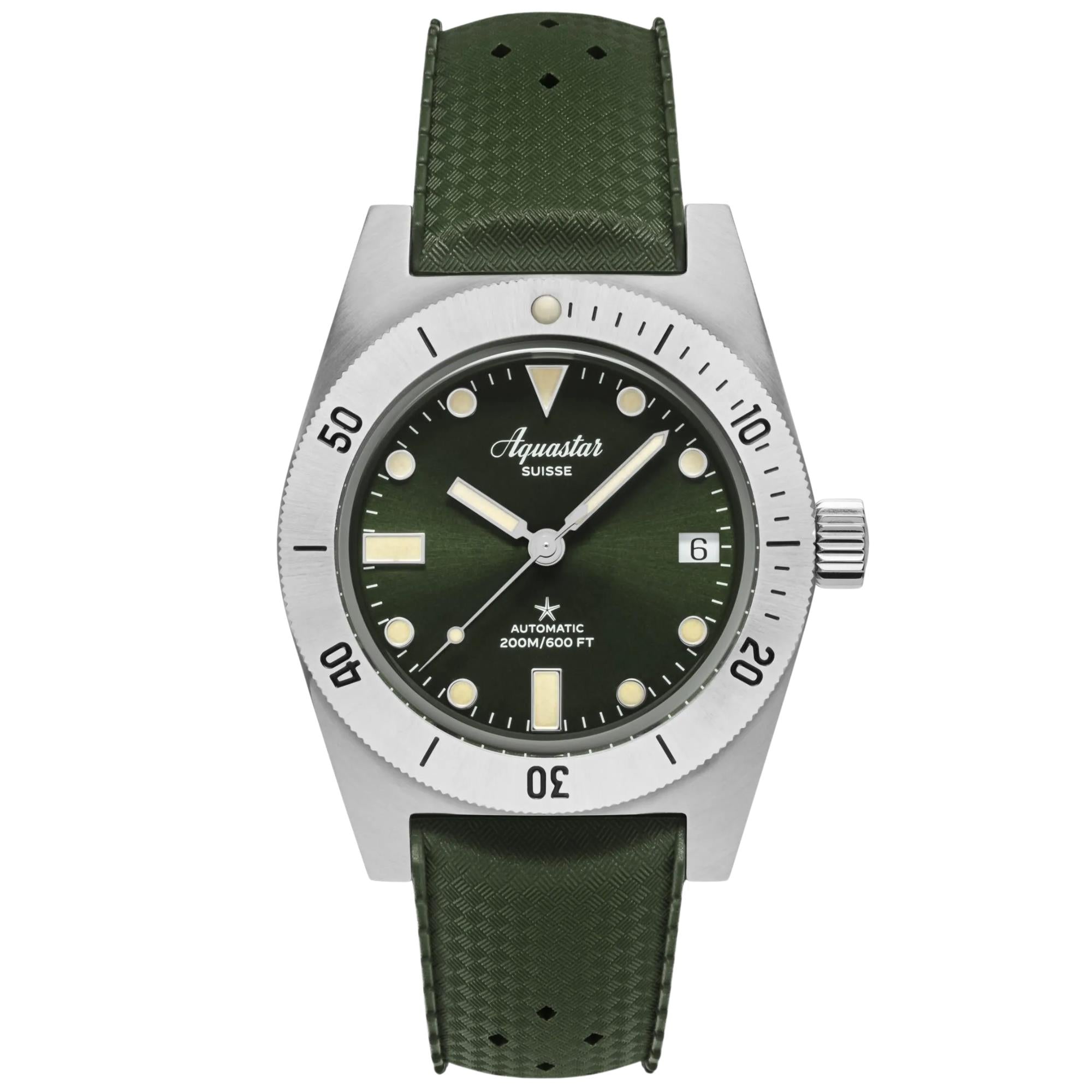 Aquastar Modell 60 Greenwich 37mm Limited Edition grünes Zifferblatt Stahl und Armband Herren Automatik Uhr M60-GREENWICH