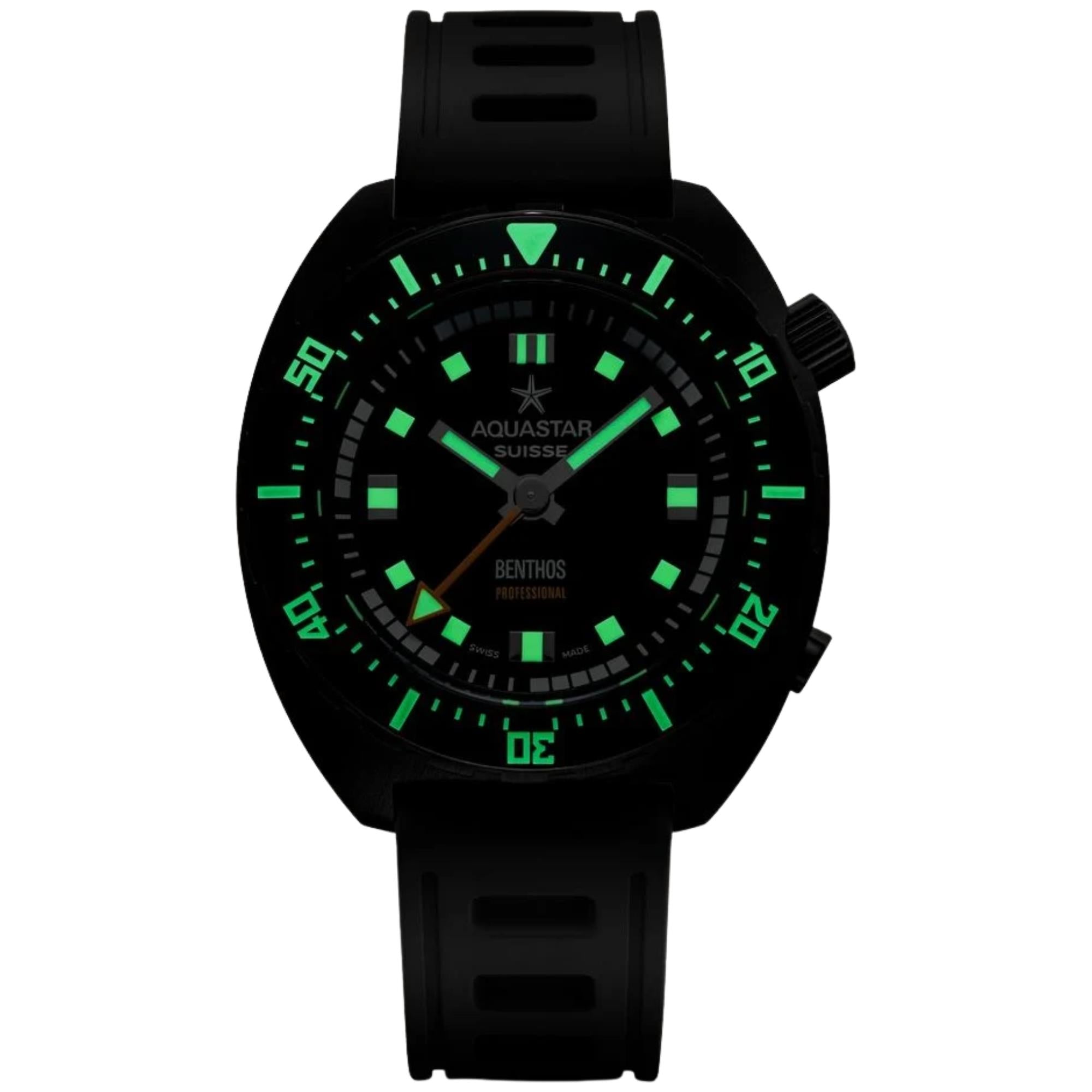 Aquastar Benthos Professional 42mm schwarzes Zifferblatt Gummi Herren Automatik Uhr BENTHOS-PRO