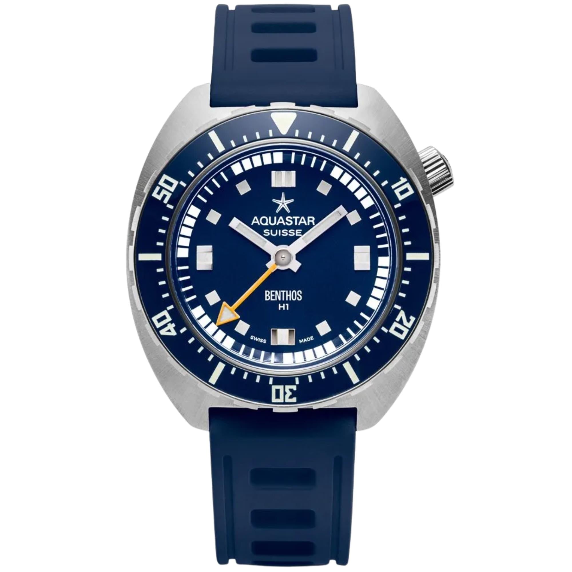 Aquastar Benthos Heritage One 42mm Limited Edition blaues Zifferblatt Gummi Herren Automatik Uhr BENTHOS-H1-BLUE