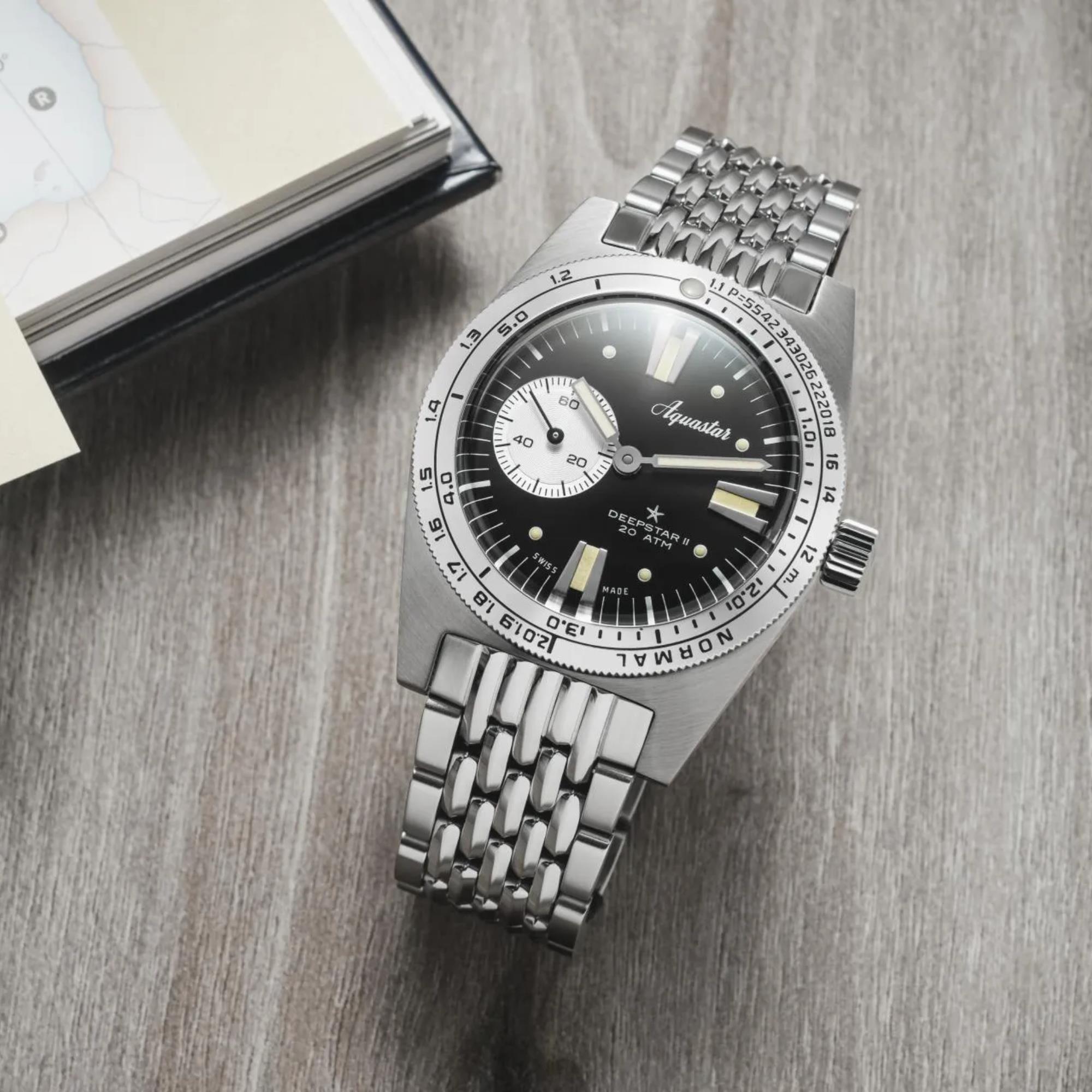 Aquastar Deepstar II 37mm Mono-Compax schwarzes Zifferblatt Stahl Herren Automatik Uhr DS2-BOR VB