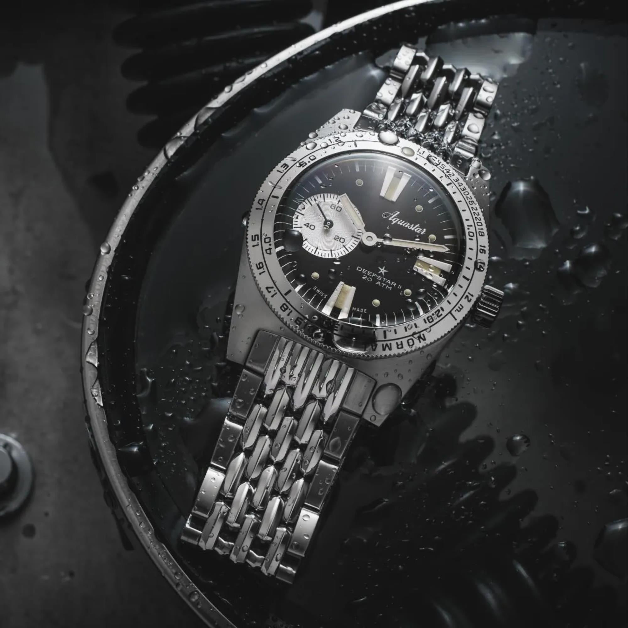 Aquastar Deepstar II 37mm Mono-Compax schwarzes Zifferblatt Stahl Herren Automatik Uhr DS2-BOR VB