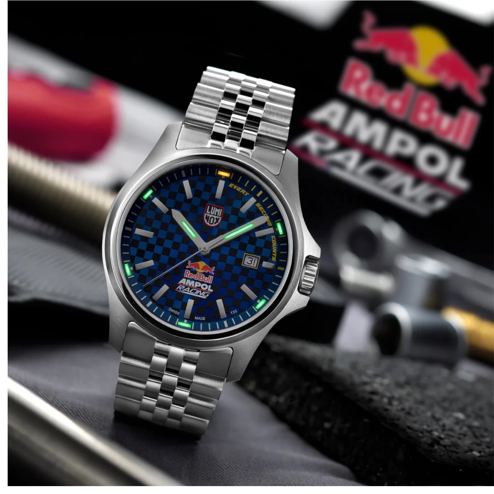 Luminox Atacama Field 43mm Limited Edition Red Bull Ampol Racing Blue Dial Steel Mens Quartz Watch XL.2523.ARB.N