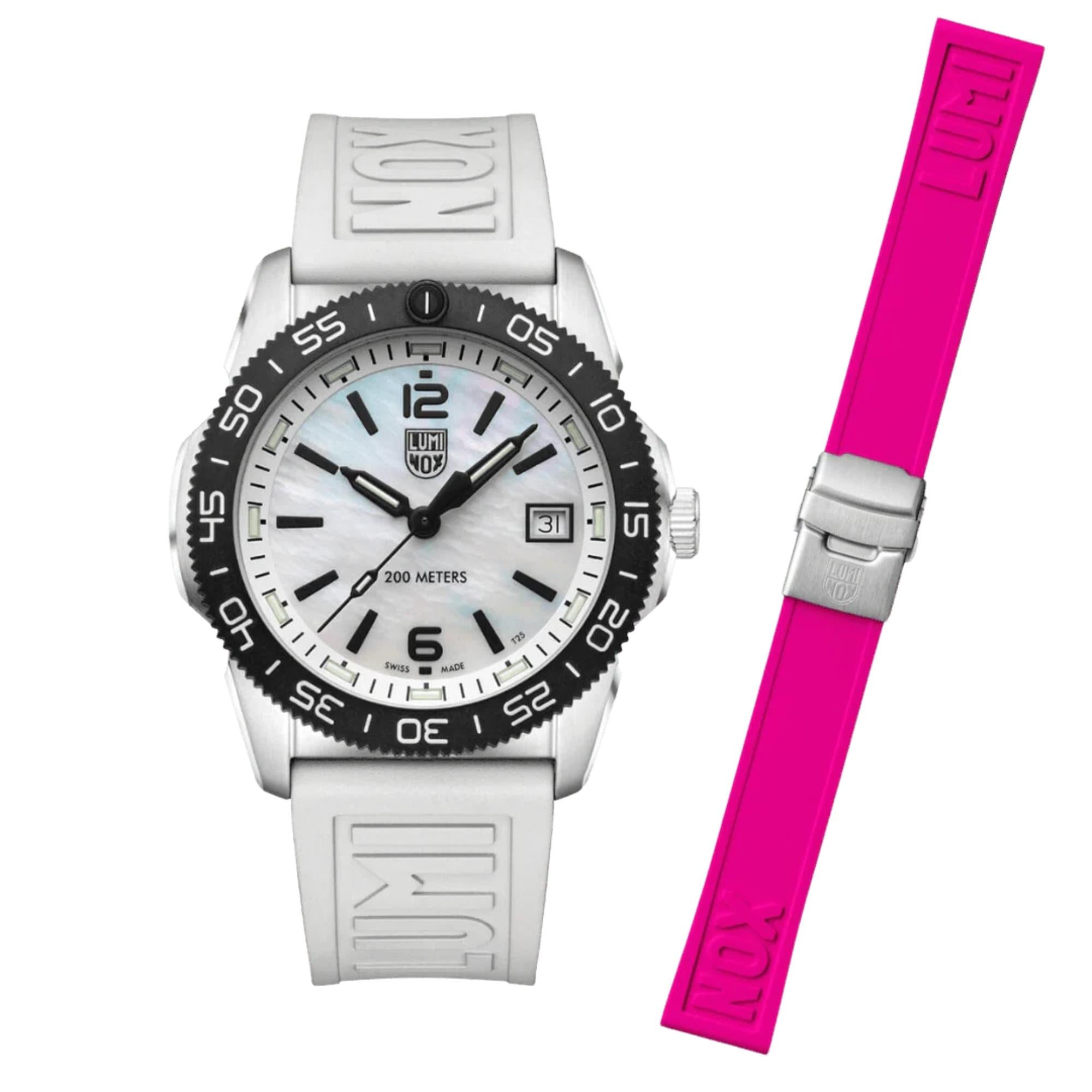 Luminox Pacific Diver Ripple 39mm Mother of Pearl Dial Rubber Quartz Watch XS.3128M.SET