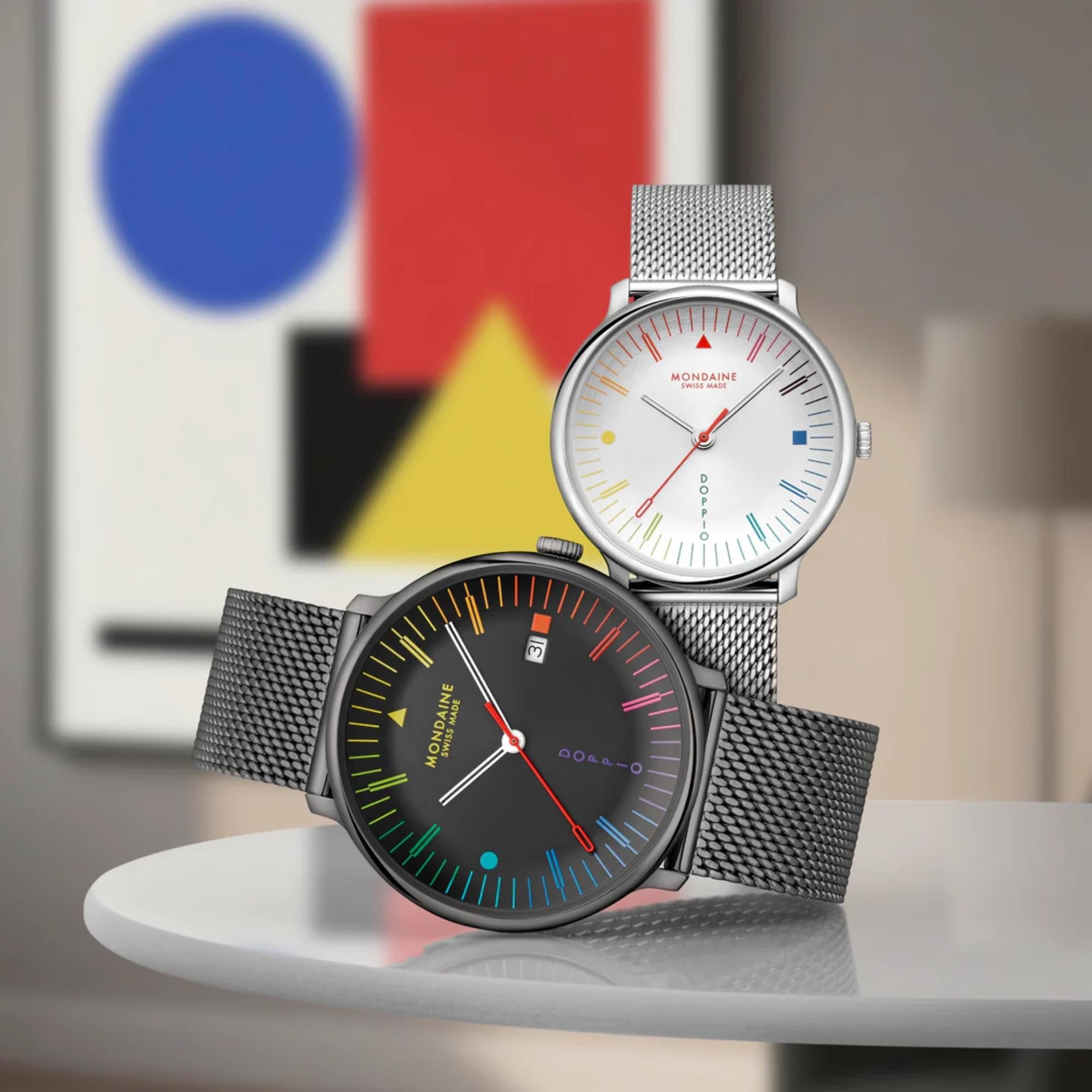 Mondaine Doppio Bauhaus Inspired 33mm White Dial Steel Ladies Quartz Watch MLE.33112.SM