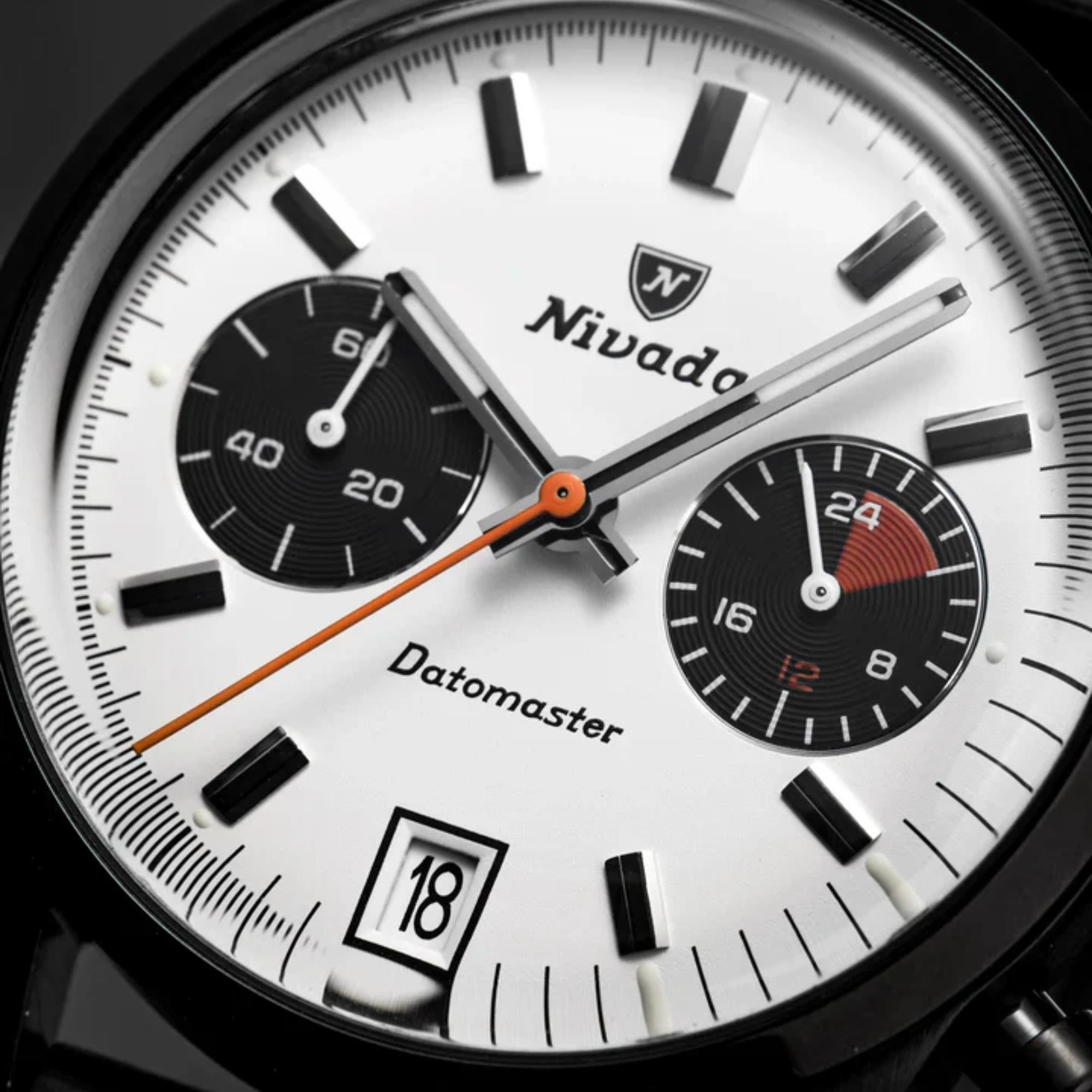 Nivada Grenchen Datomaster 88008Q33 chronograph subdials close up