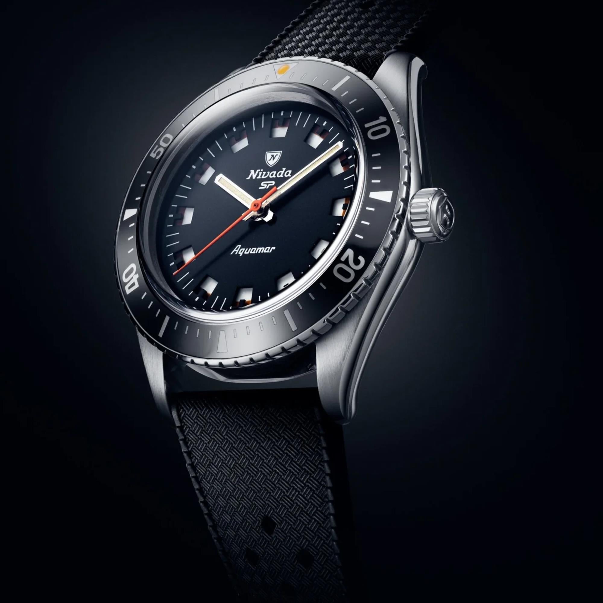 Nivada Grenchen Aquamar 38mm Black Dial Rubber Mens Automatic Watch 32068A01