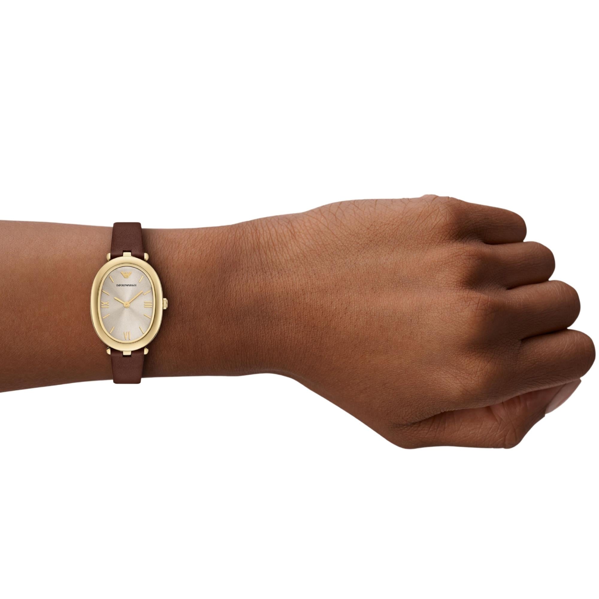 Emporio Armani Sinfonia 34mm Grey Sunray Dial Leather Ladies Quartz Watch AR11708