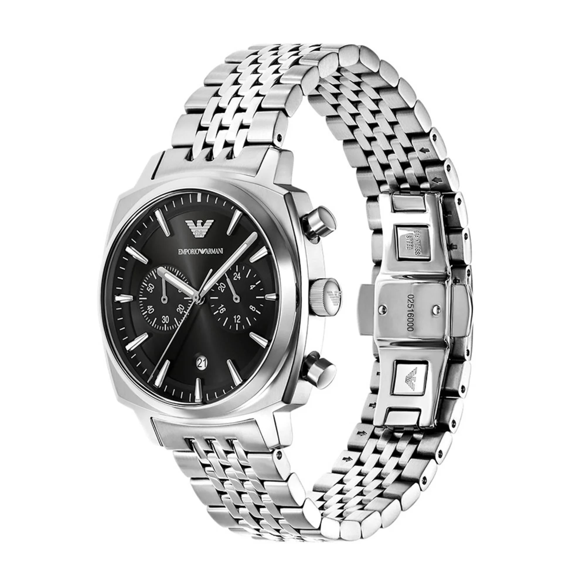 Emporio Armani Carlo 40mm Chronograph Black Dial Steel Mens Quartz Watch AR11725