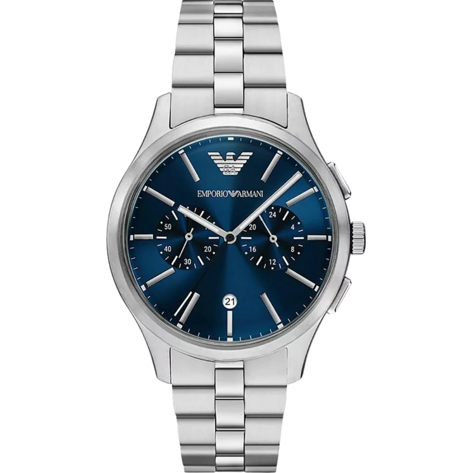 Emporio Armani Dario 41mm Chronograph Blue Dial Steel Mens Quartz Watch AR11728