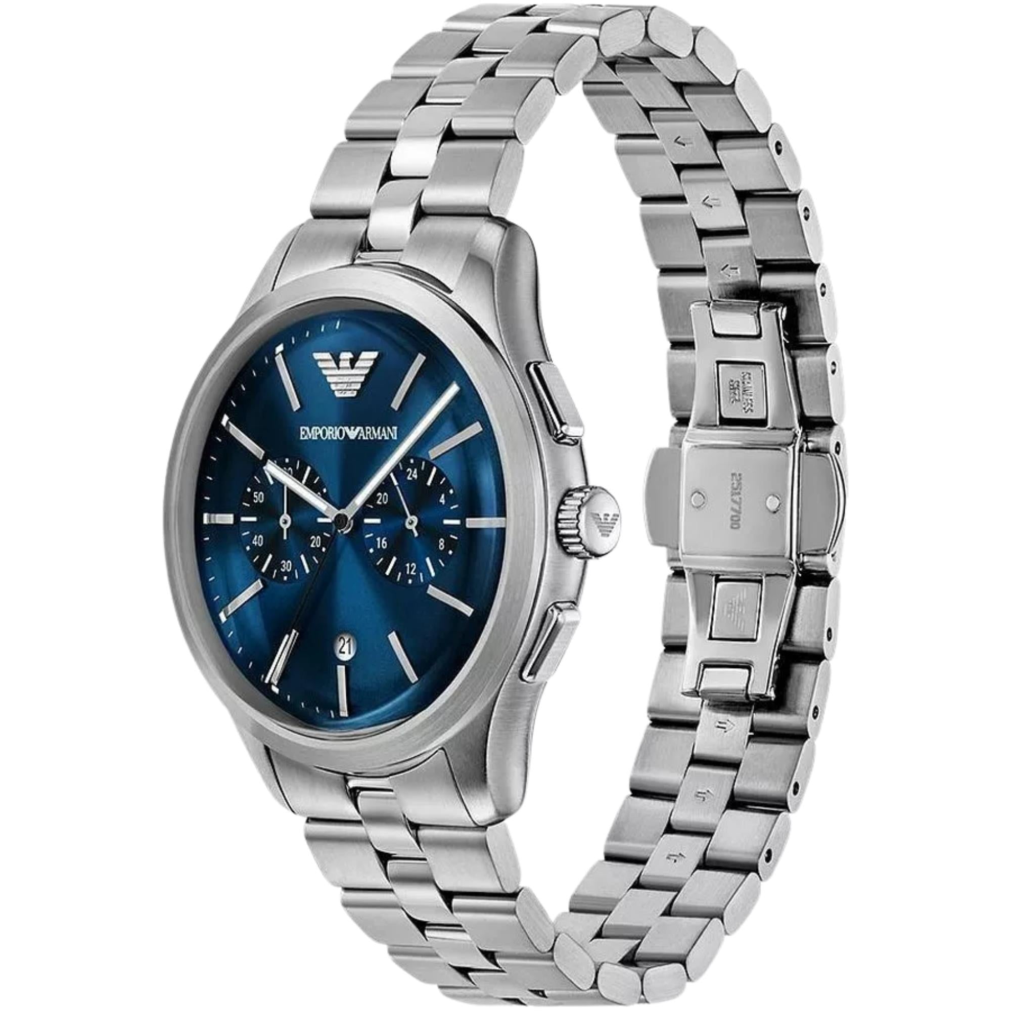 Emporio Armani Dario 41mm Chronograph Blue Dial Steel Mens Quartz Watch AR11728