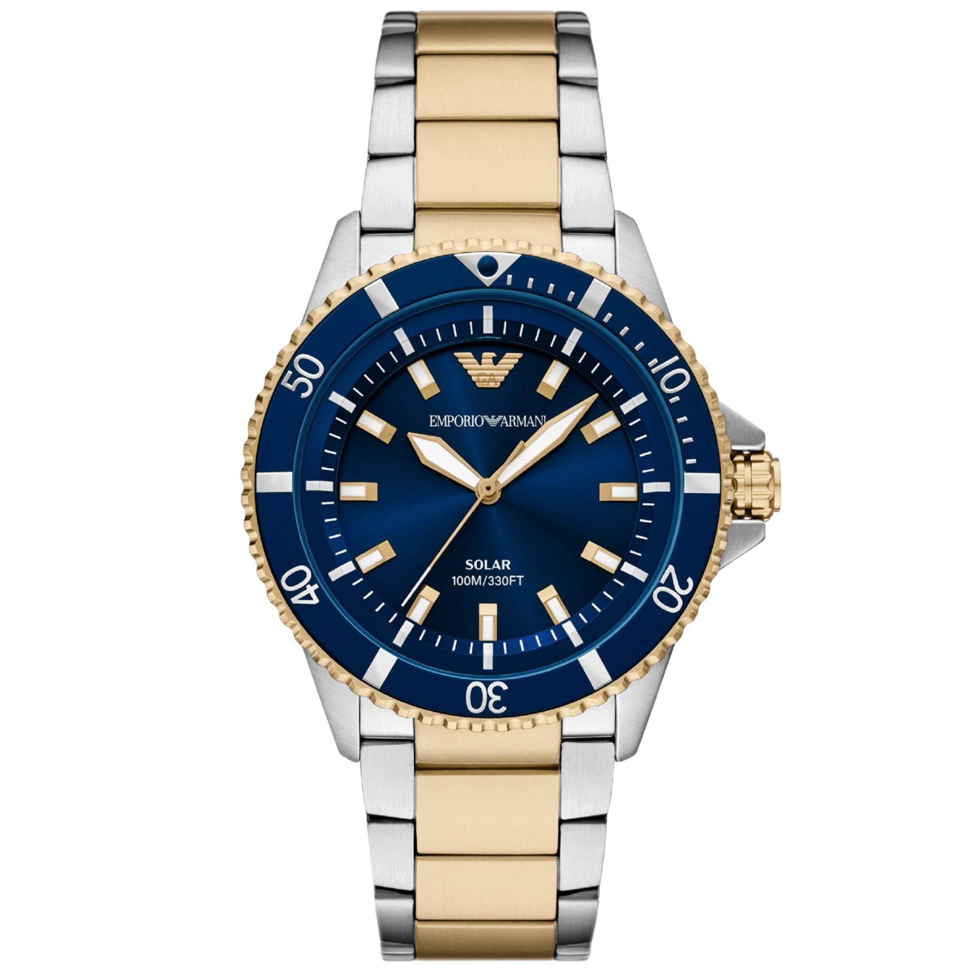 Emporio Armani World Explorer 42mm Blue Dial Steel Mens Solar Watch AR11738