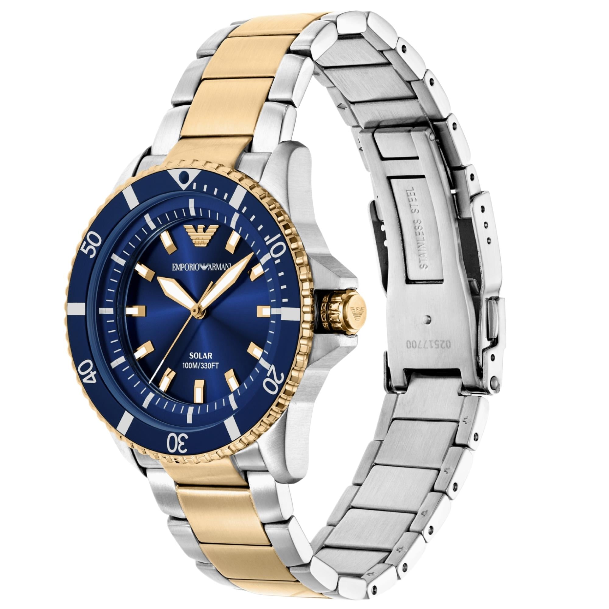 Emporio Armani World Explorer 42mm Blue Dial Steel Mens Solar Watch AR11738