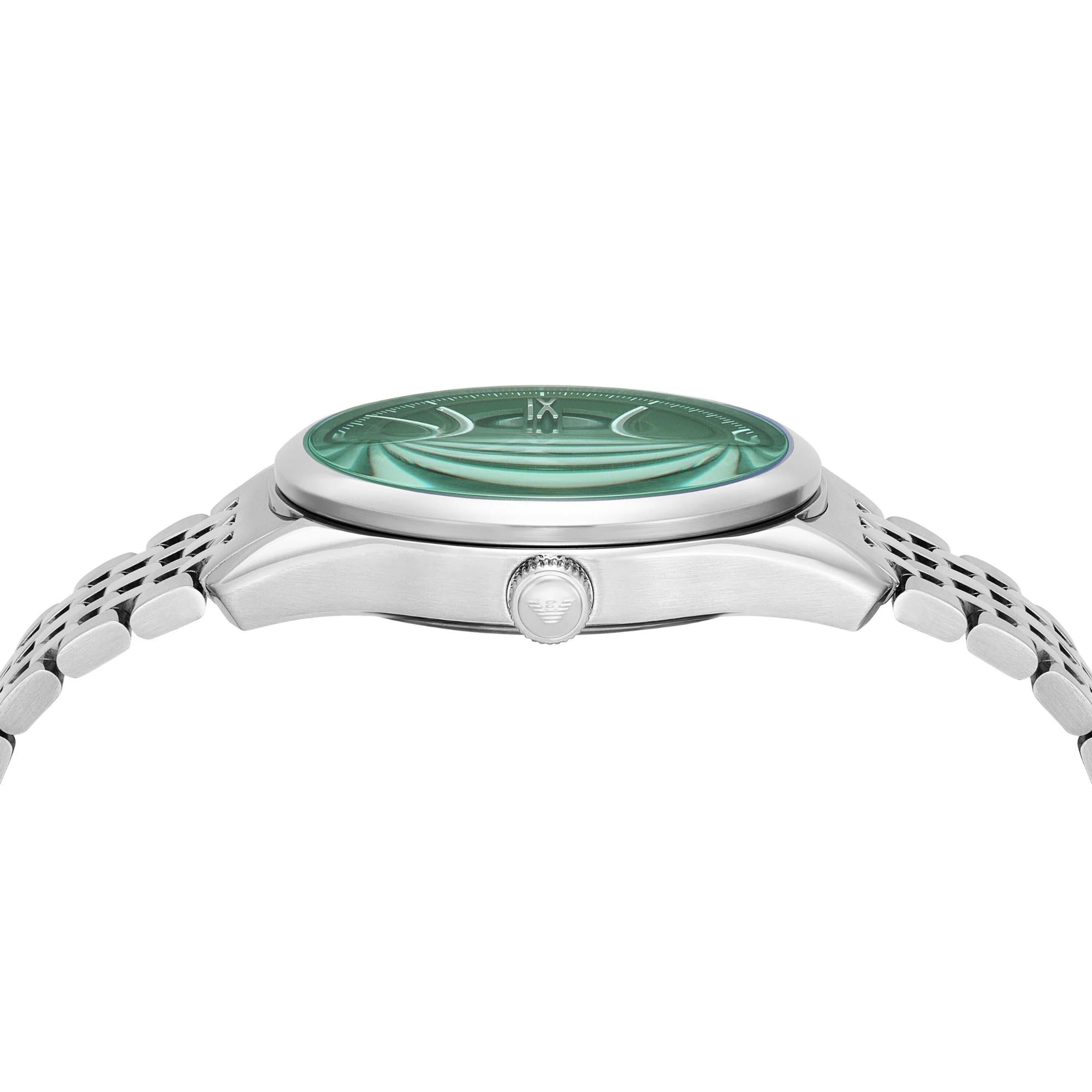 Emporio Armani Antonio 43mm Skeleton Green Dial Steel Mens Automatic Watch AR60091