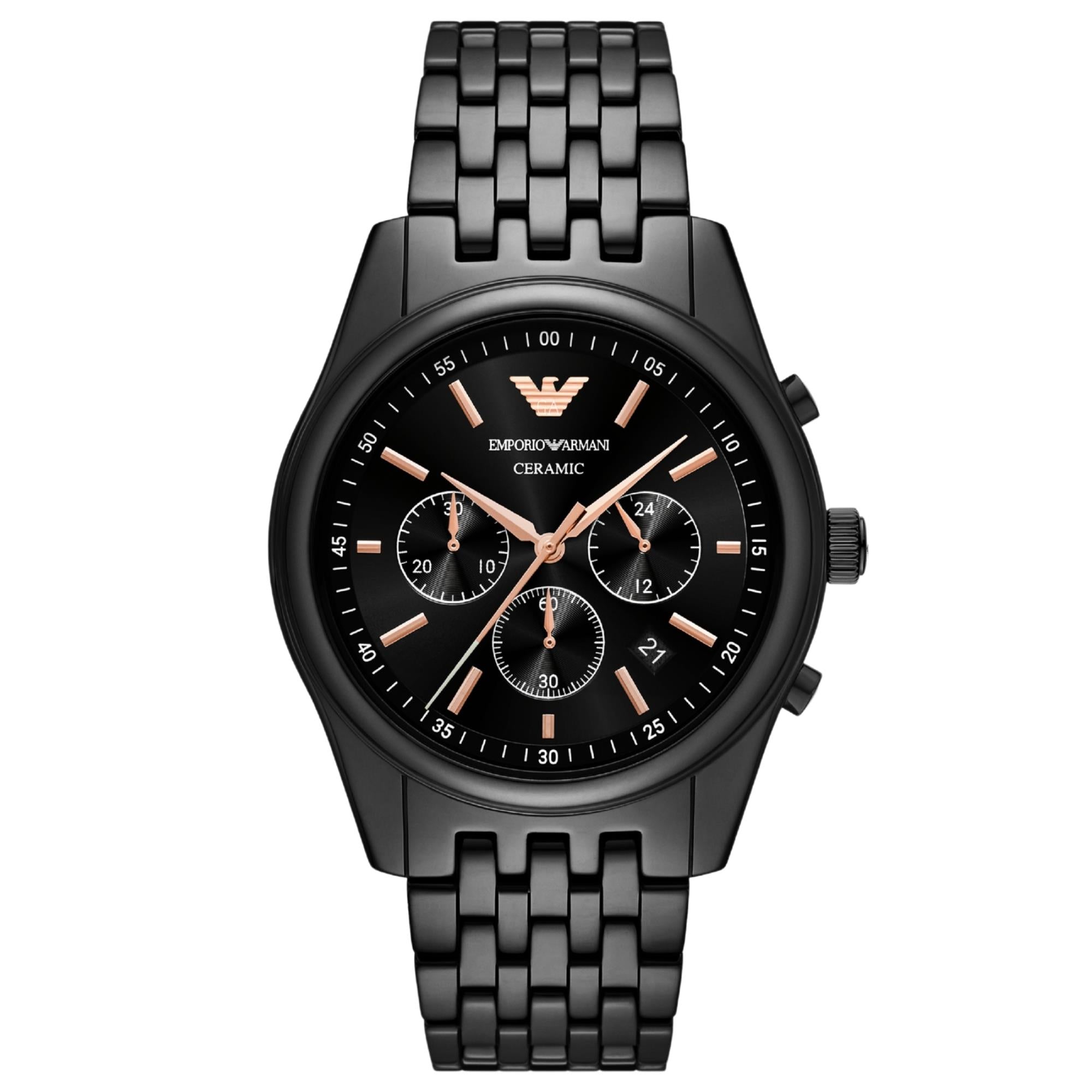 Emporio Armani Antonio 43mm Chronograph Black Dial Ceramic Mens Quartz Watch AR70015