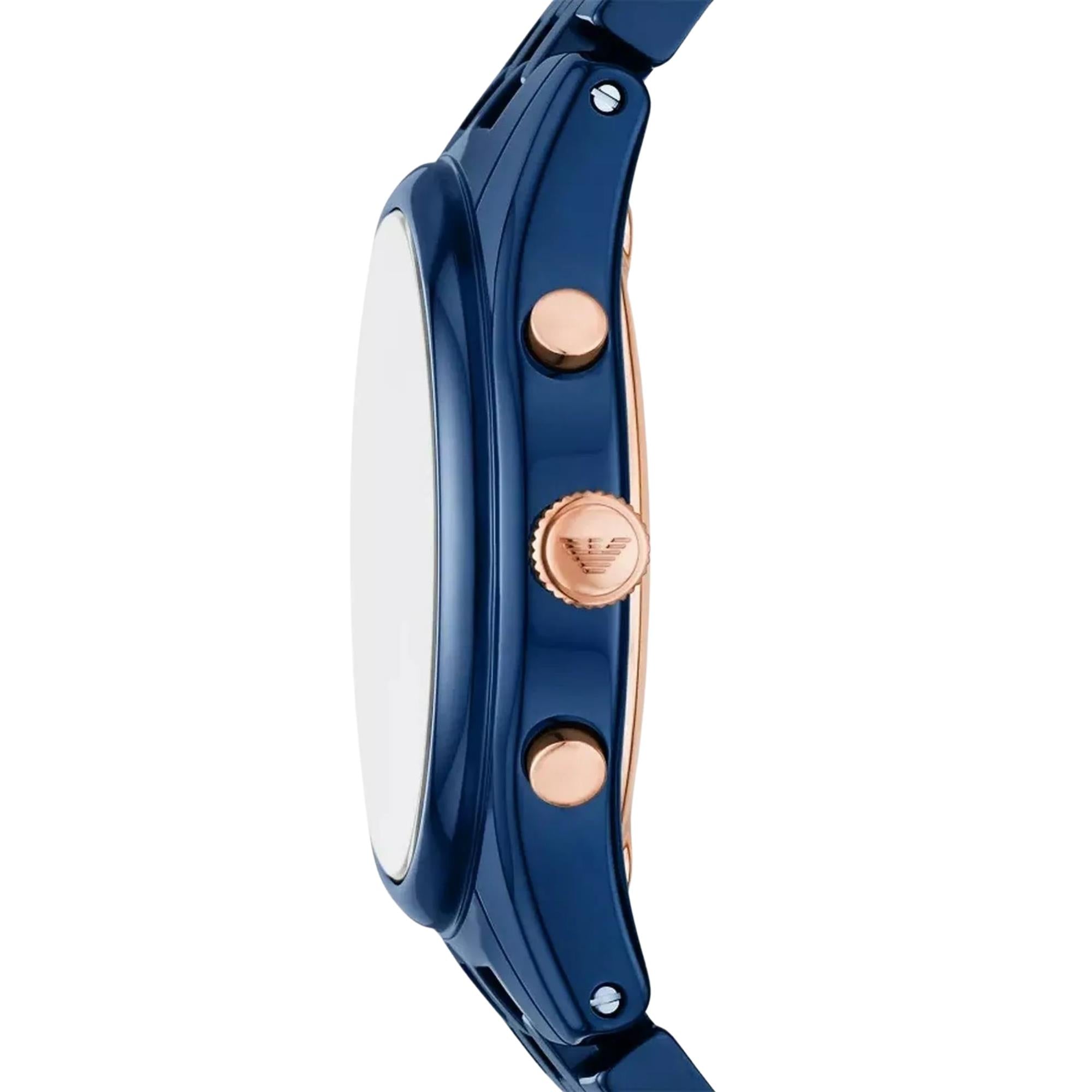 Emporio Armani Antonio 43mm Chronograph Blue Dial Ceramic Mens Quartz Watch AR70016