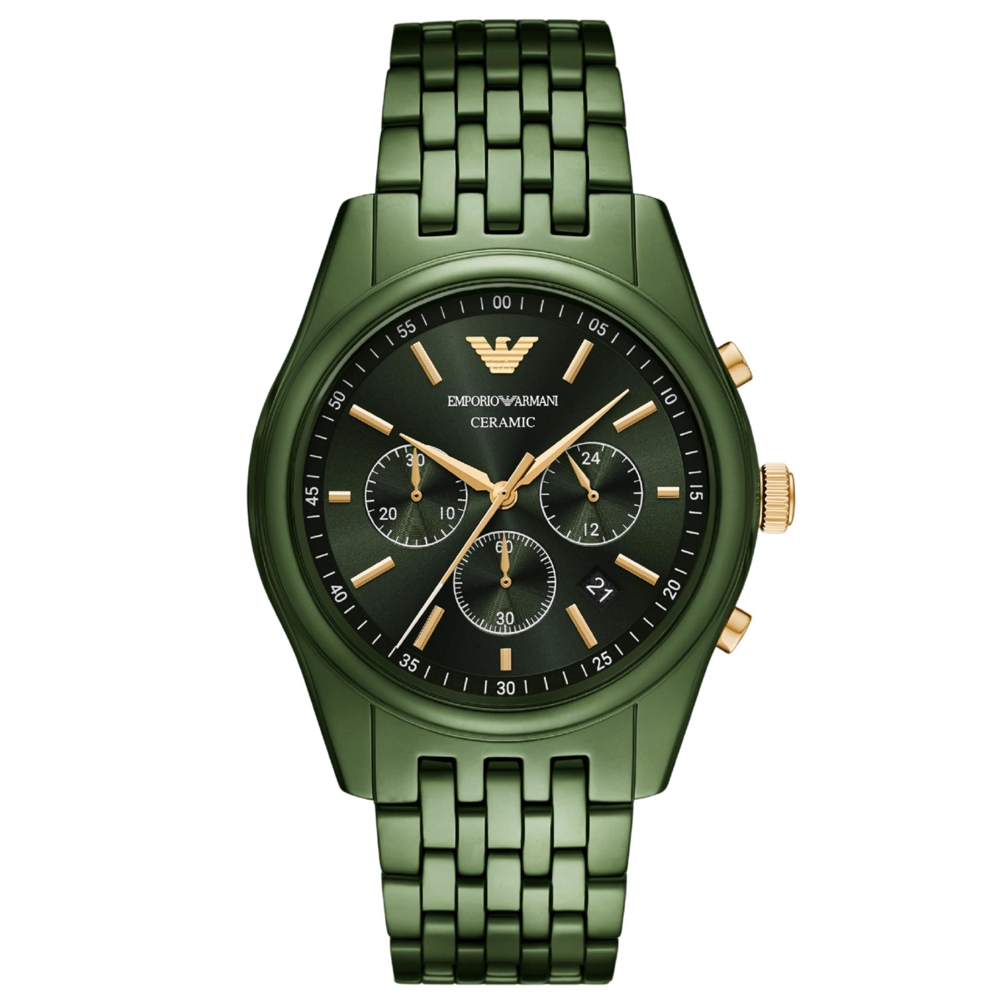Emporio Armani Antonio 43mm Chronograph Green Dial Ceramic Mens Quartz Watch AR70017