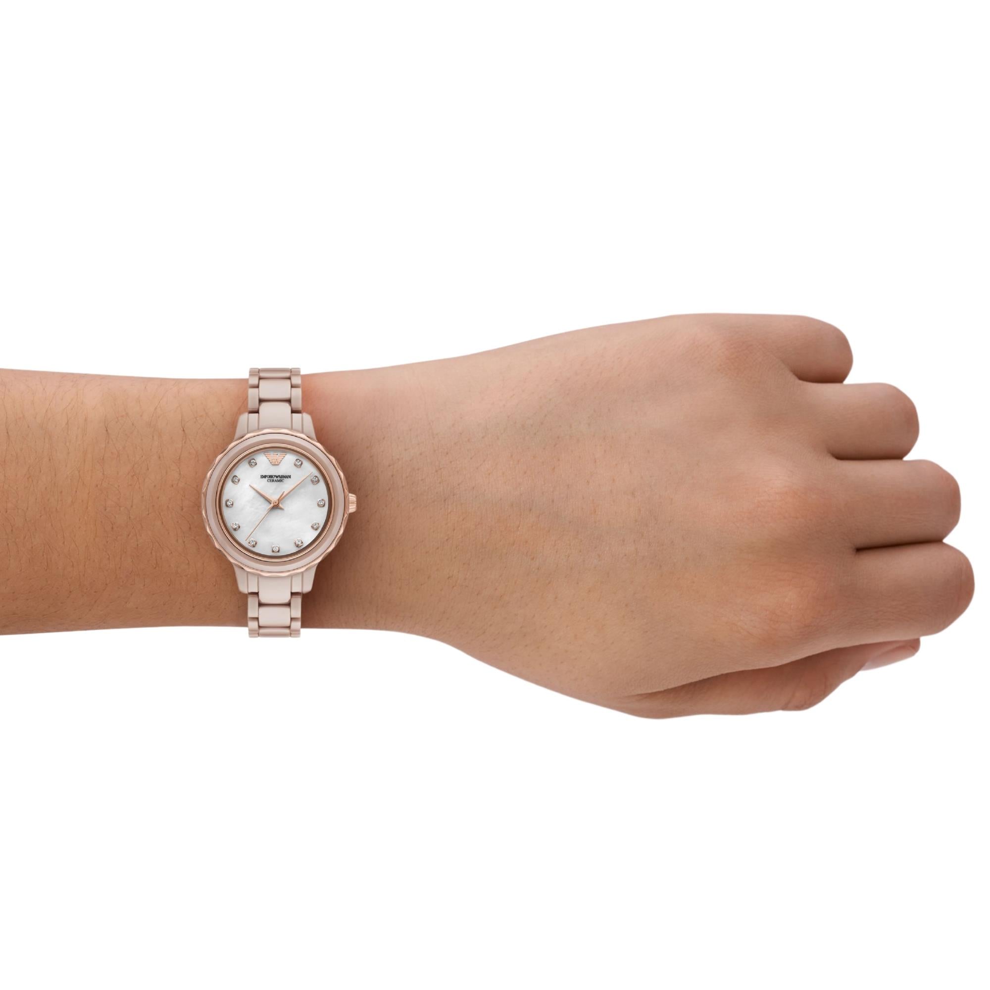 Emporio Armani Cleo 32mm Mother of Pearl Dial Ceramic Ladies Quartz Watch AR70018