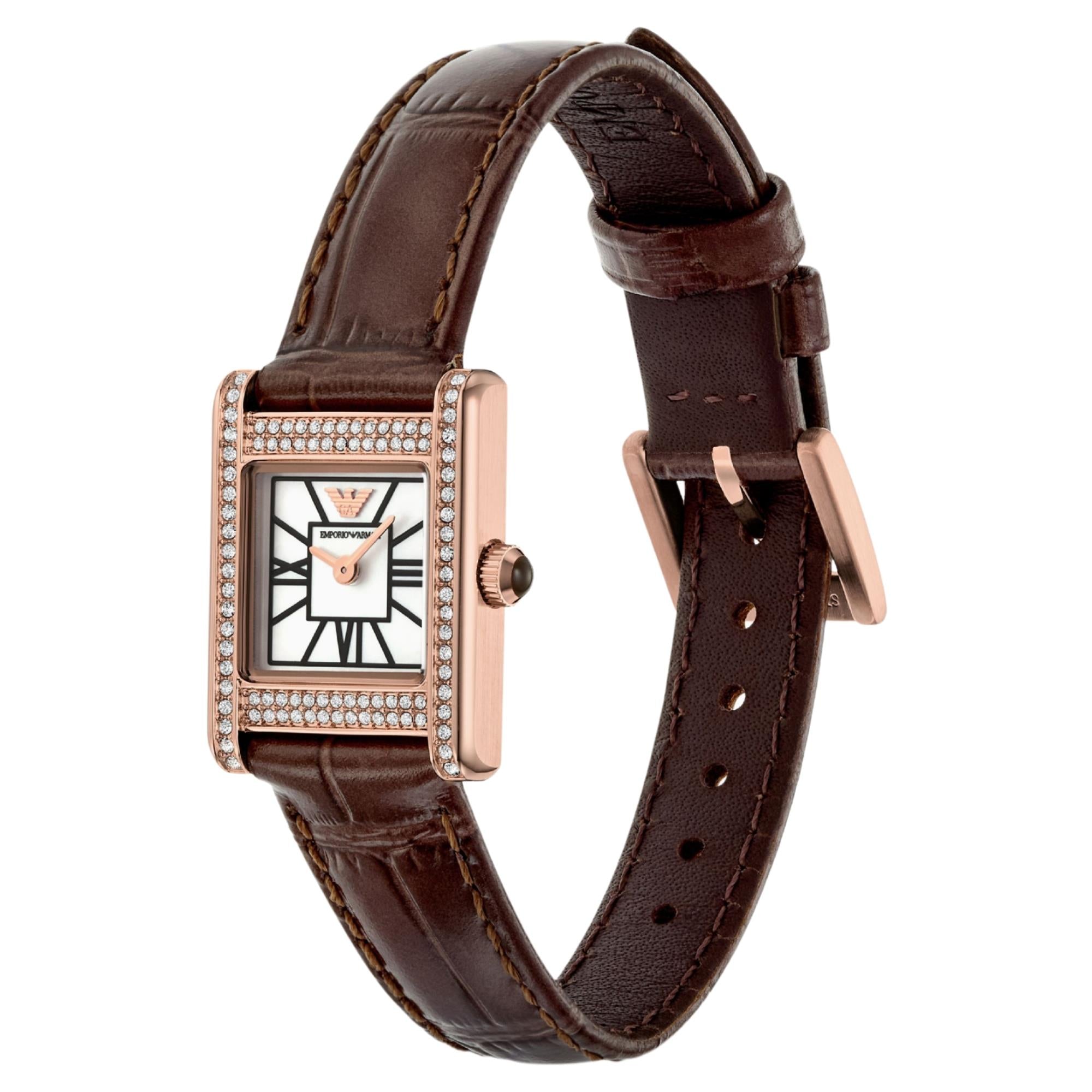 Emporio Armani Genni 26mm Mother of Pearl Dial Leather Ladies Quartz Watch AR80083SET