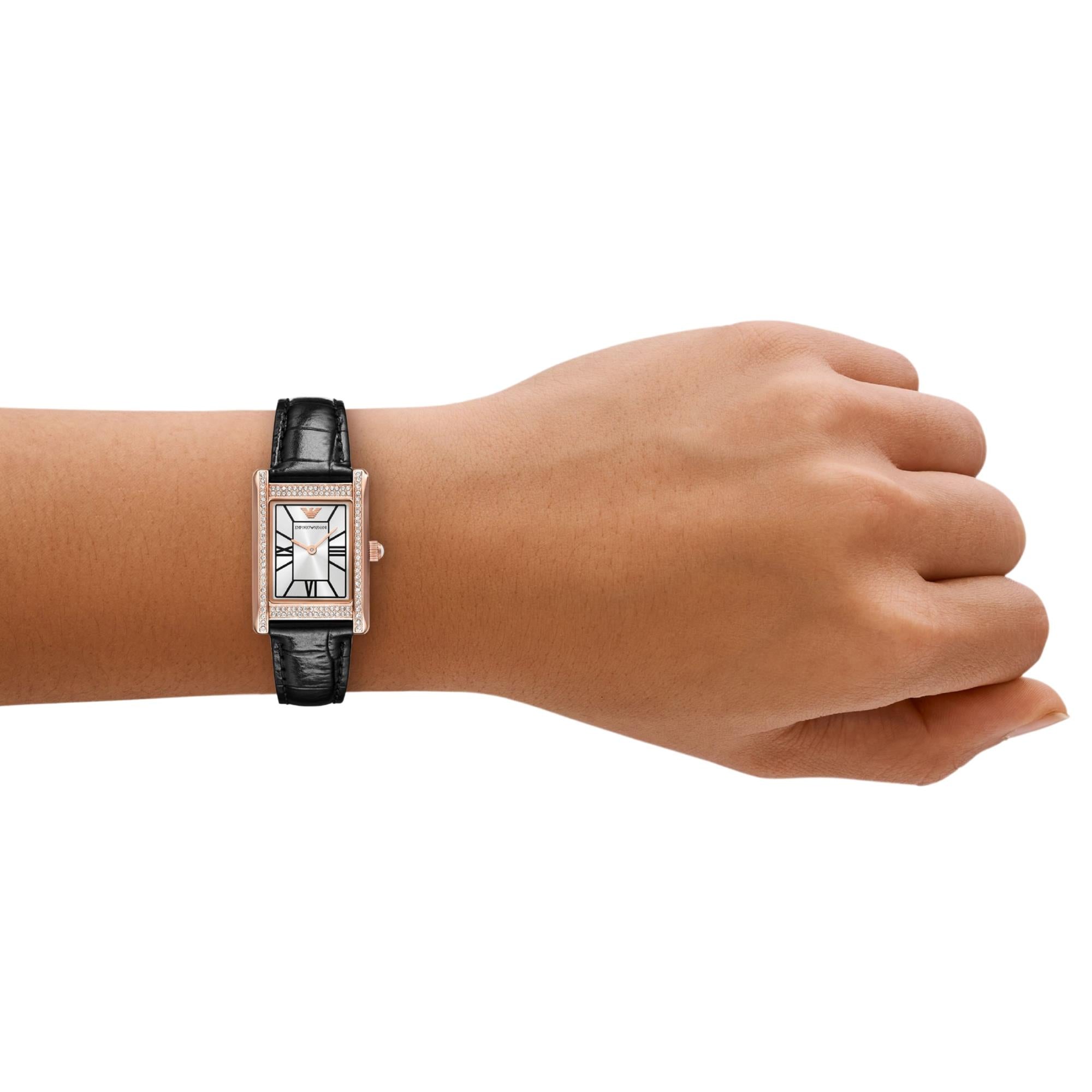Emporio Armani Genni 32mm Silver Dial Leather Ladies Quartz Watch AR11624