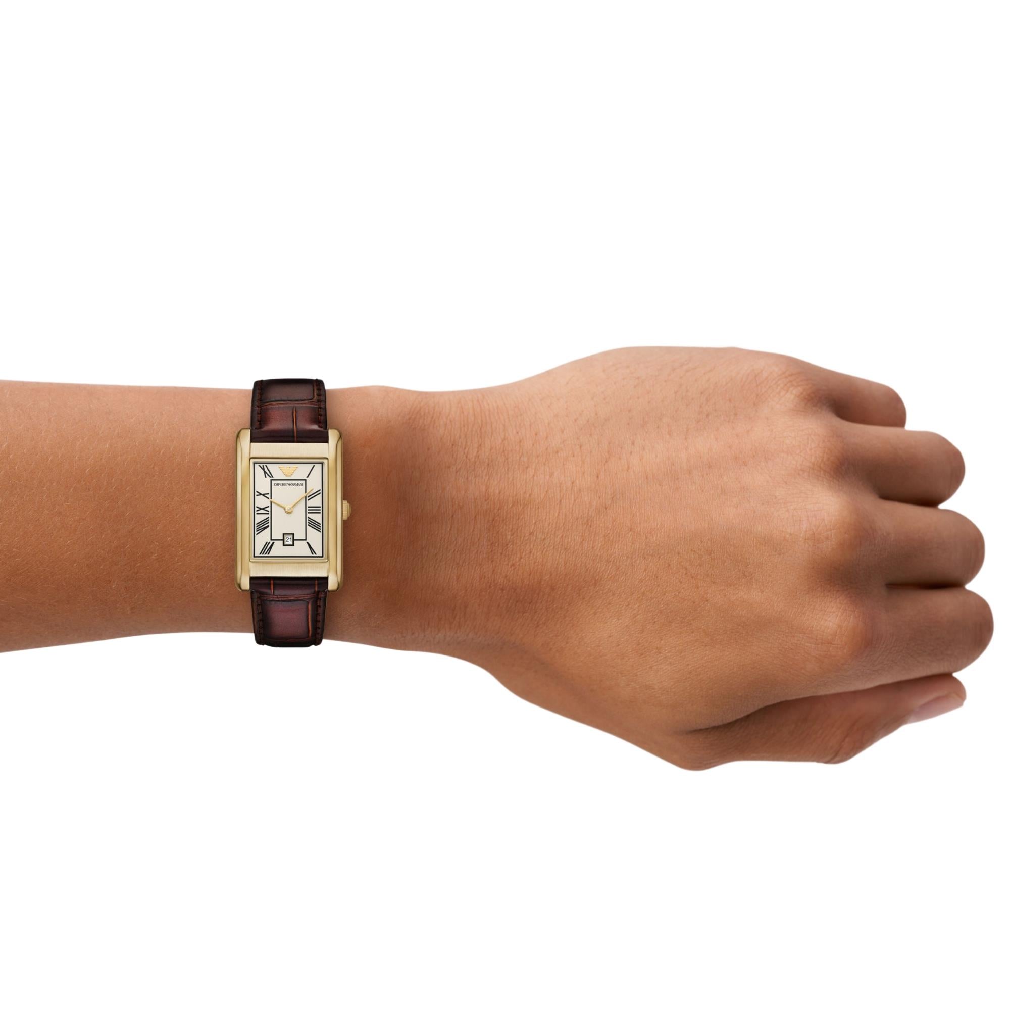 Emporio Armani Gino 25mm White Dial Leather Ladies Quartz Watch AR11665