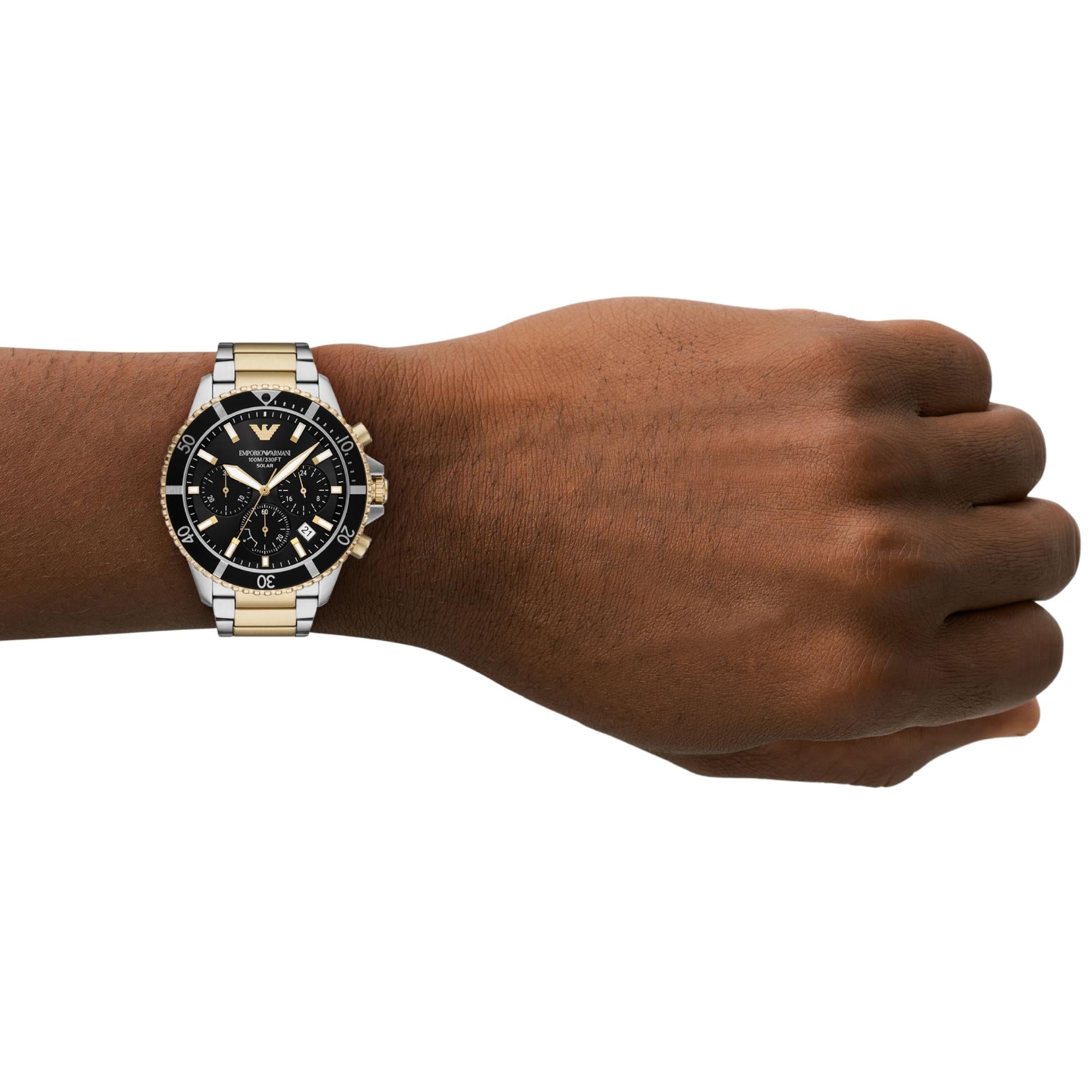 Emporio Armani World Explorer 43.5mm Chronograph Black Dial Steel Mens Solar Watch AR11680
