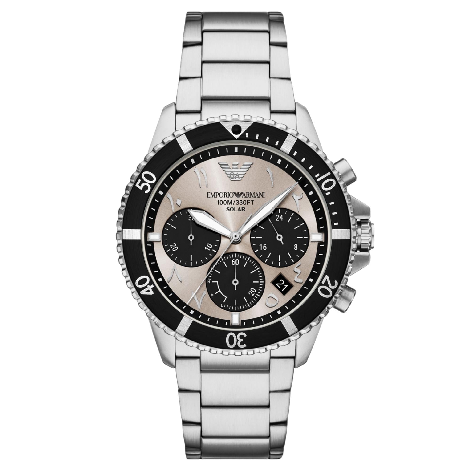 Emporio Armani World Explorer 43.5mm Chronograph Gray Dial Steel Mens Solar Watch AR11722