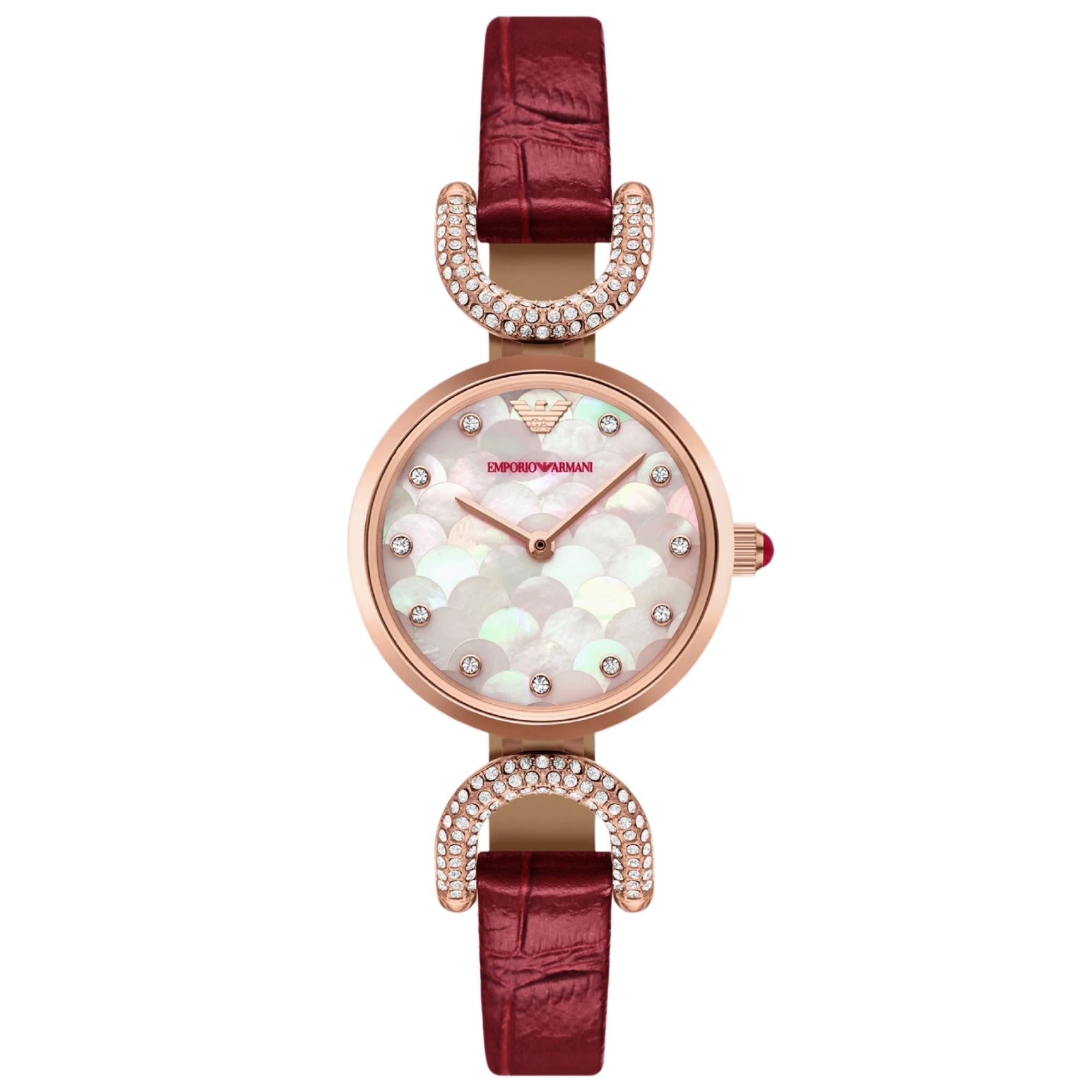 Emporio Armani Gianni 28mm Mother of Pearl Dial Leather Ladies Quartz Watch AR11737