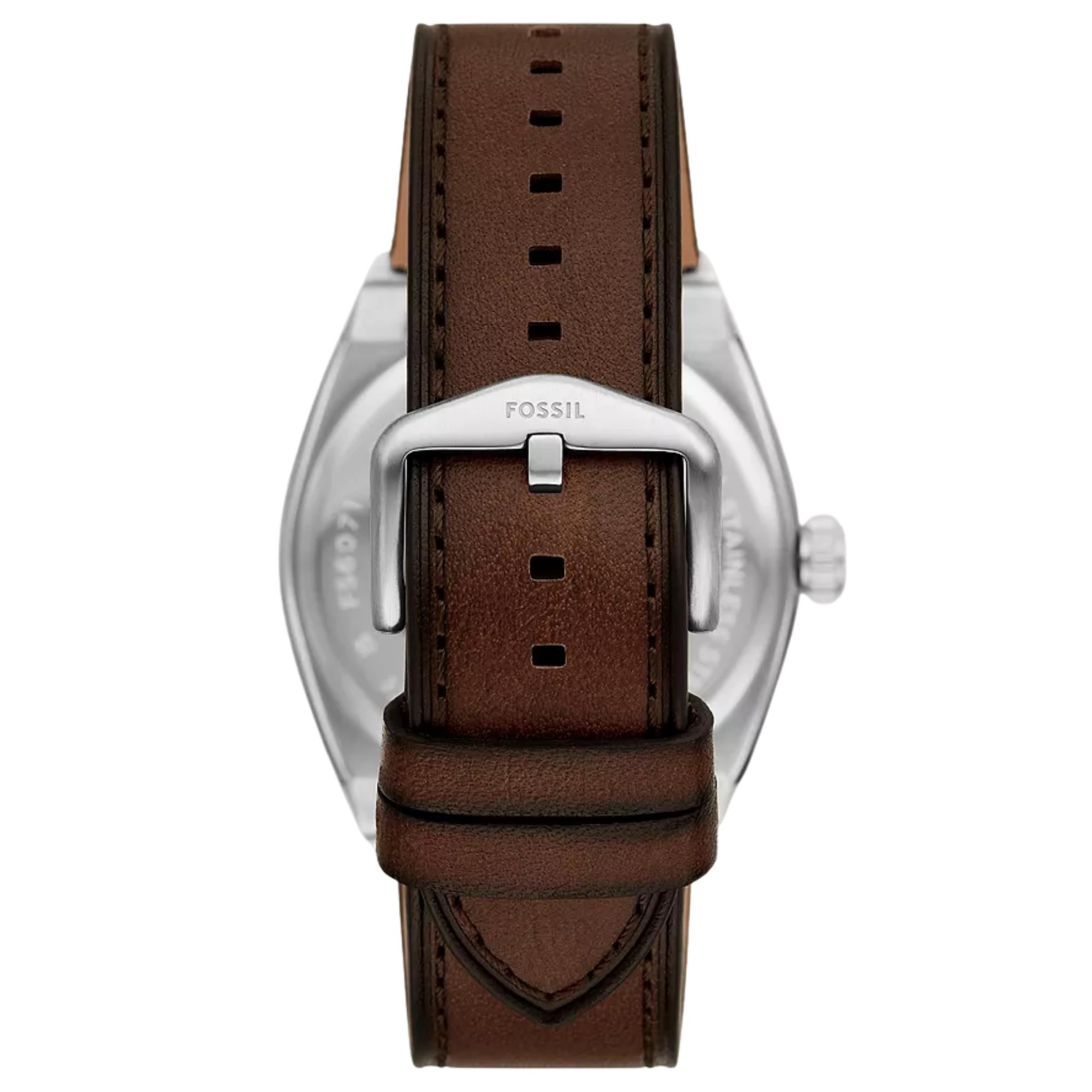 Fossil Everett 42mm Cream Sunray Dial Leather Mens Quartz Watch FS6071
