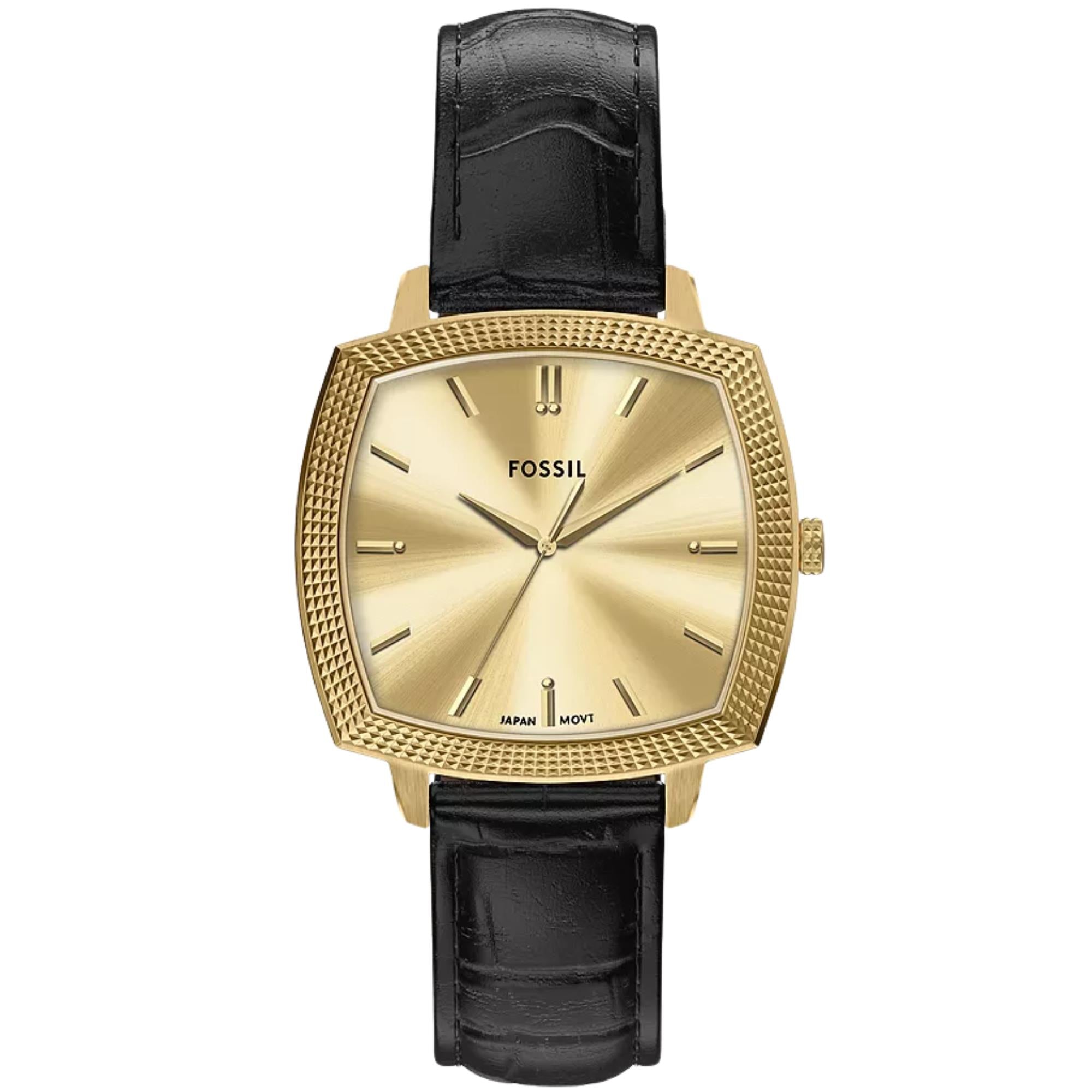 Fossil Machine x Nick Jonas 37mm Gold Dial Leather Quartz Watch LE1214