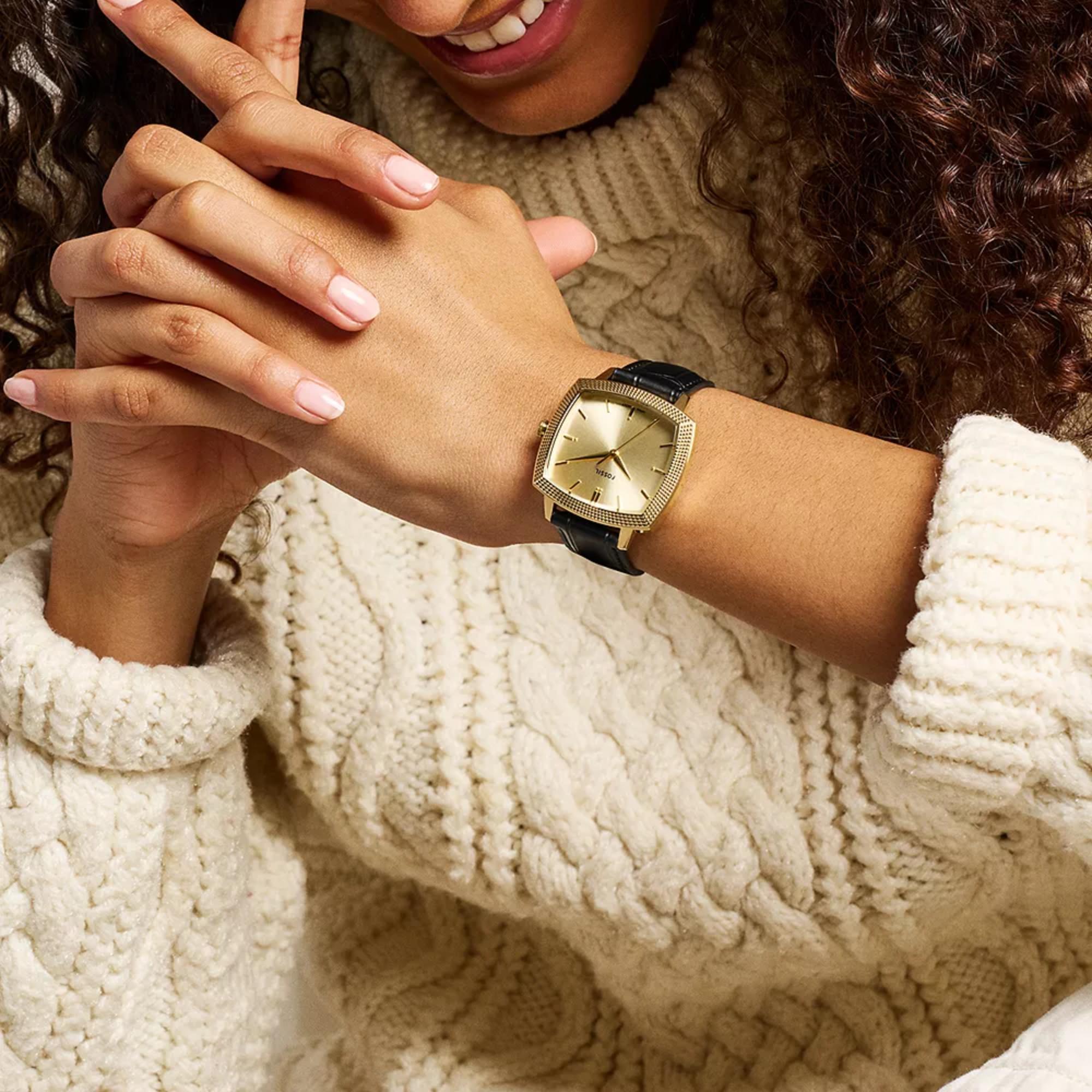 Fossil Machine x Nick Jonas 37mm Gold Dial Leather Quartz Watch LE1214
