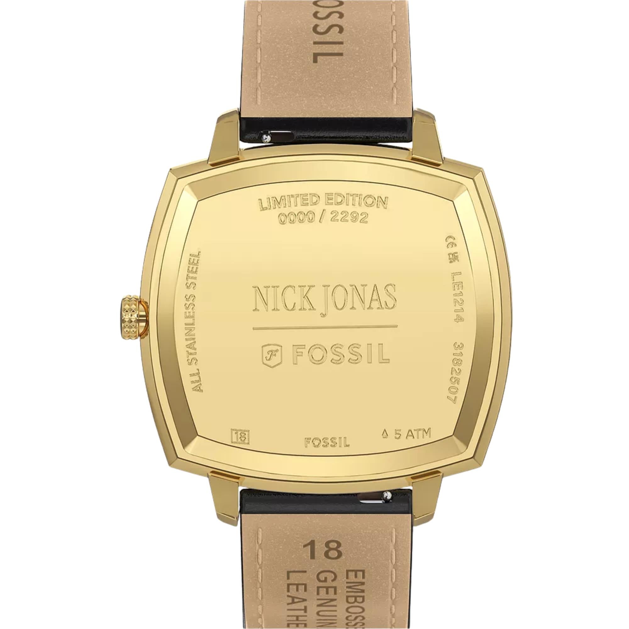Fossil Machine x Nick Jonas 37mm Gold Dial Leather Quartz Watch LE1214