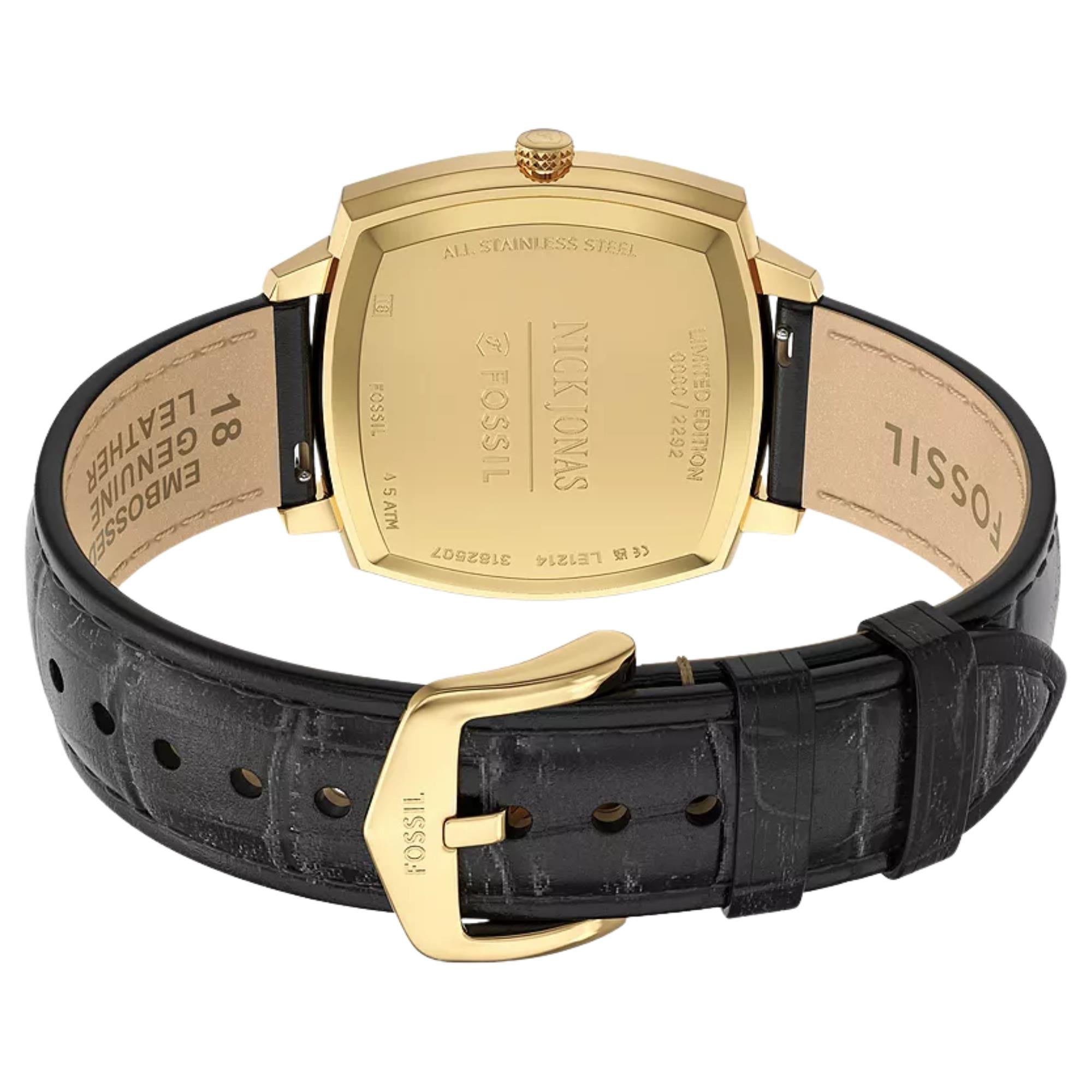 Fossil Machine x Nick Jonas 37mm Gold Dial Leather Quartz Watch LE1214