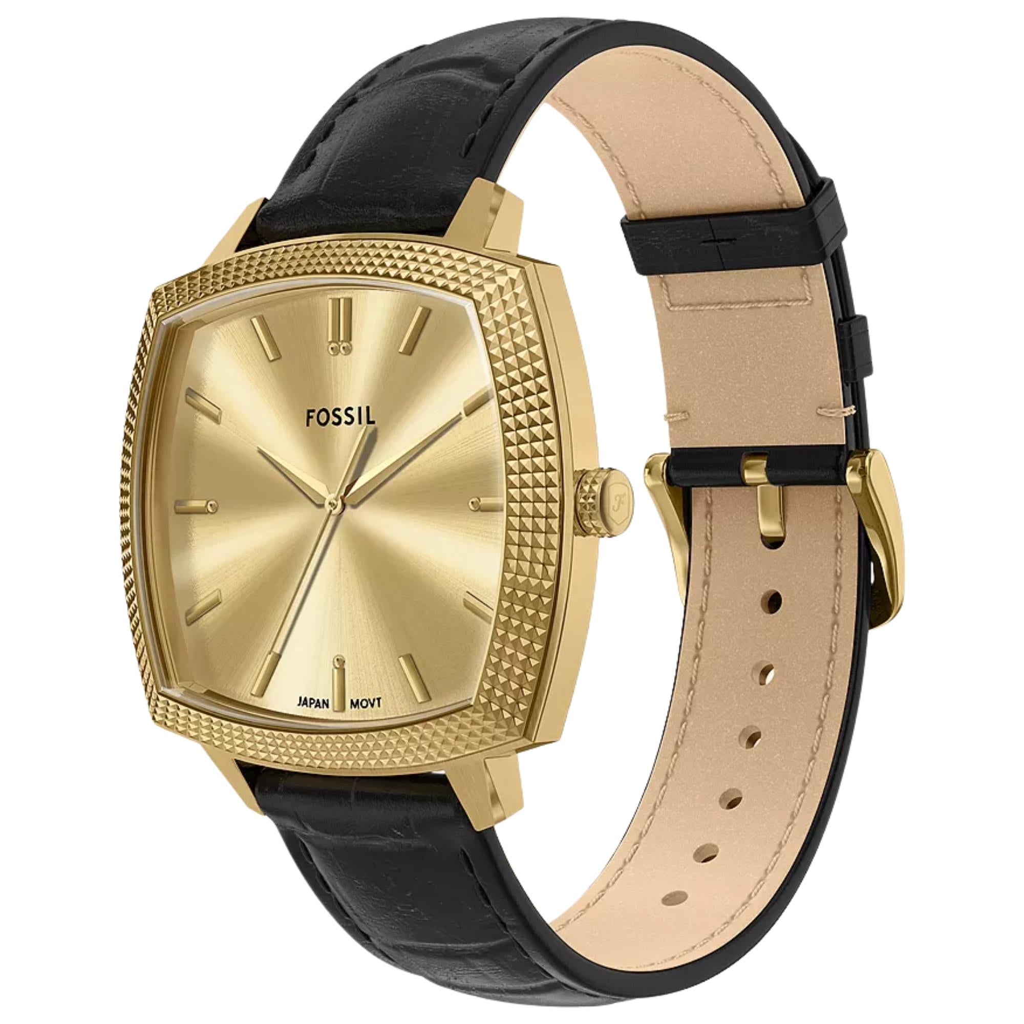 Fossil Machine x Nick Jonas 37mm Gold Dial Leather Quartz Watch LE1214