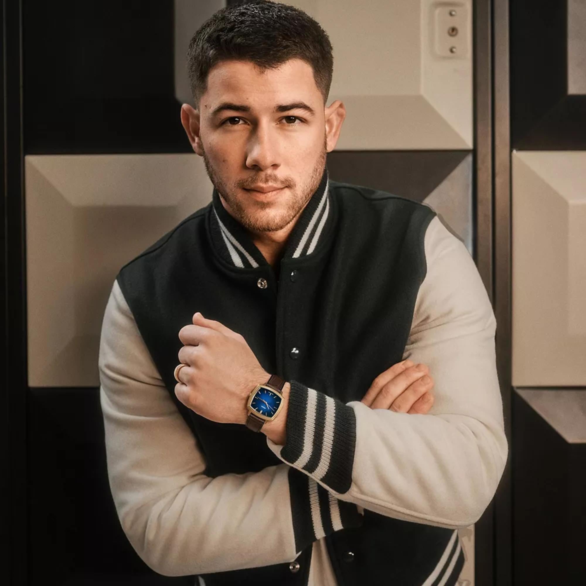 Fossil Machine x Nick Jonas 37mm Blue Dial Leather Quartz Watch LE1215