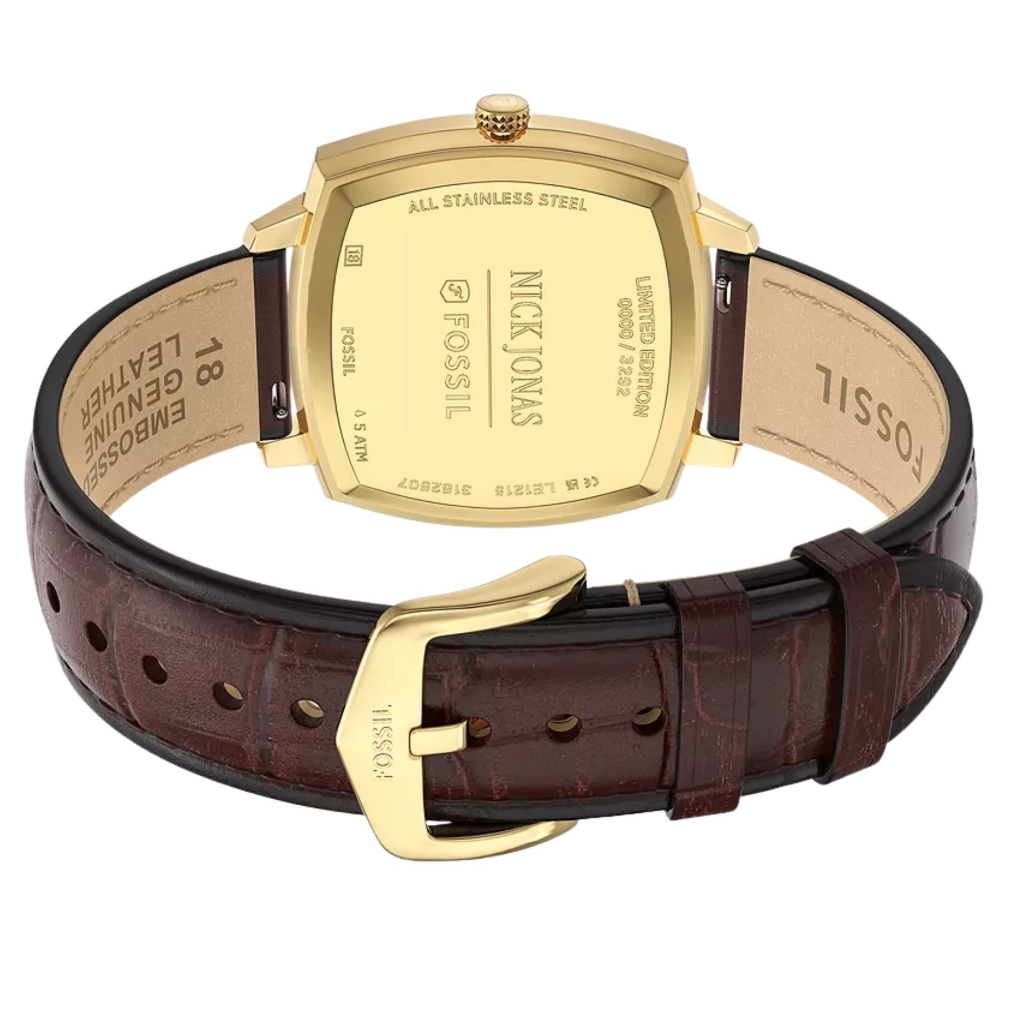 Fossil Machine x Nick Jonas 37mm Blue Dial Leather Quartz Watch LE1215