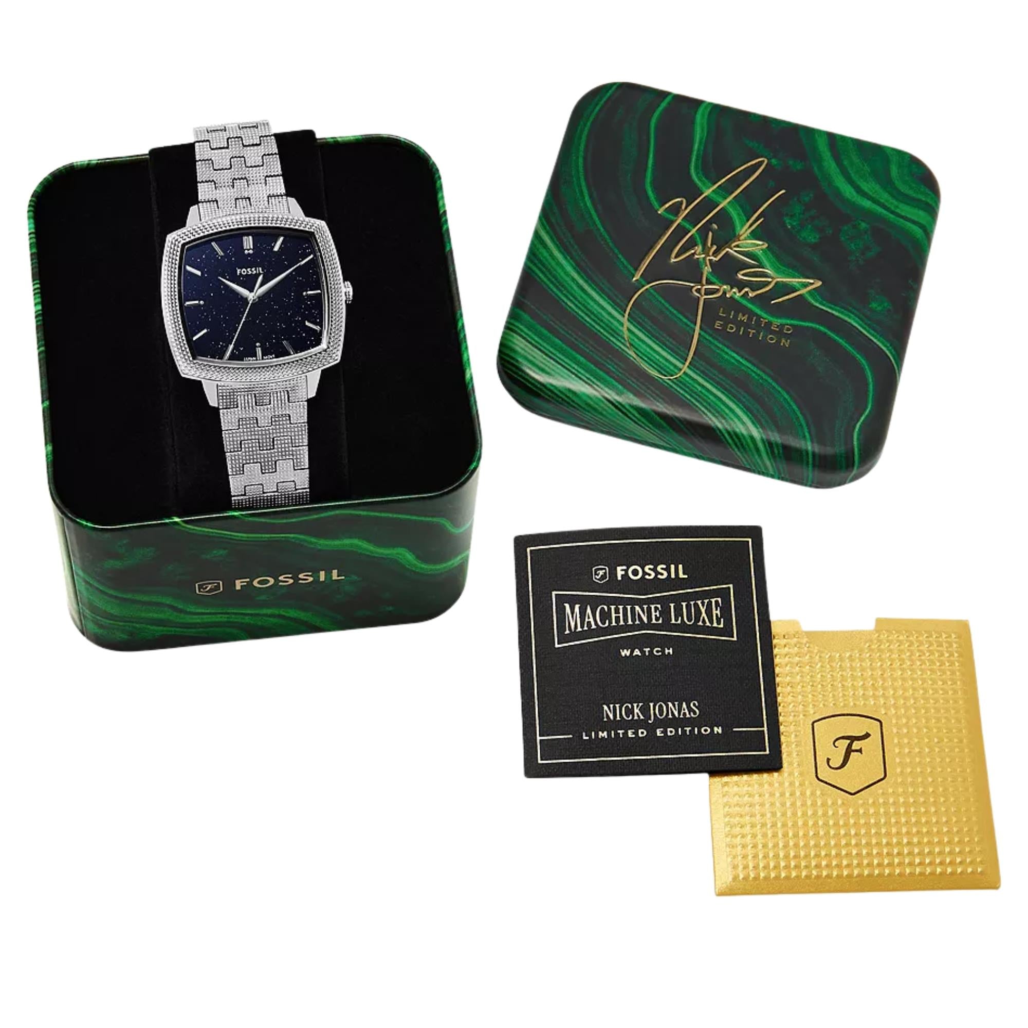 Fossil Machine x Nick Jonas 37mm Blue Dial Steel Quartz Watch LE1216