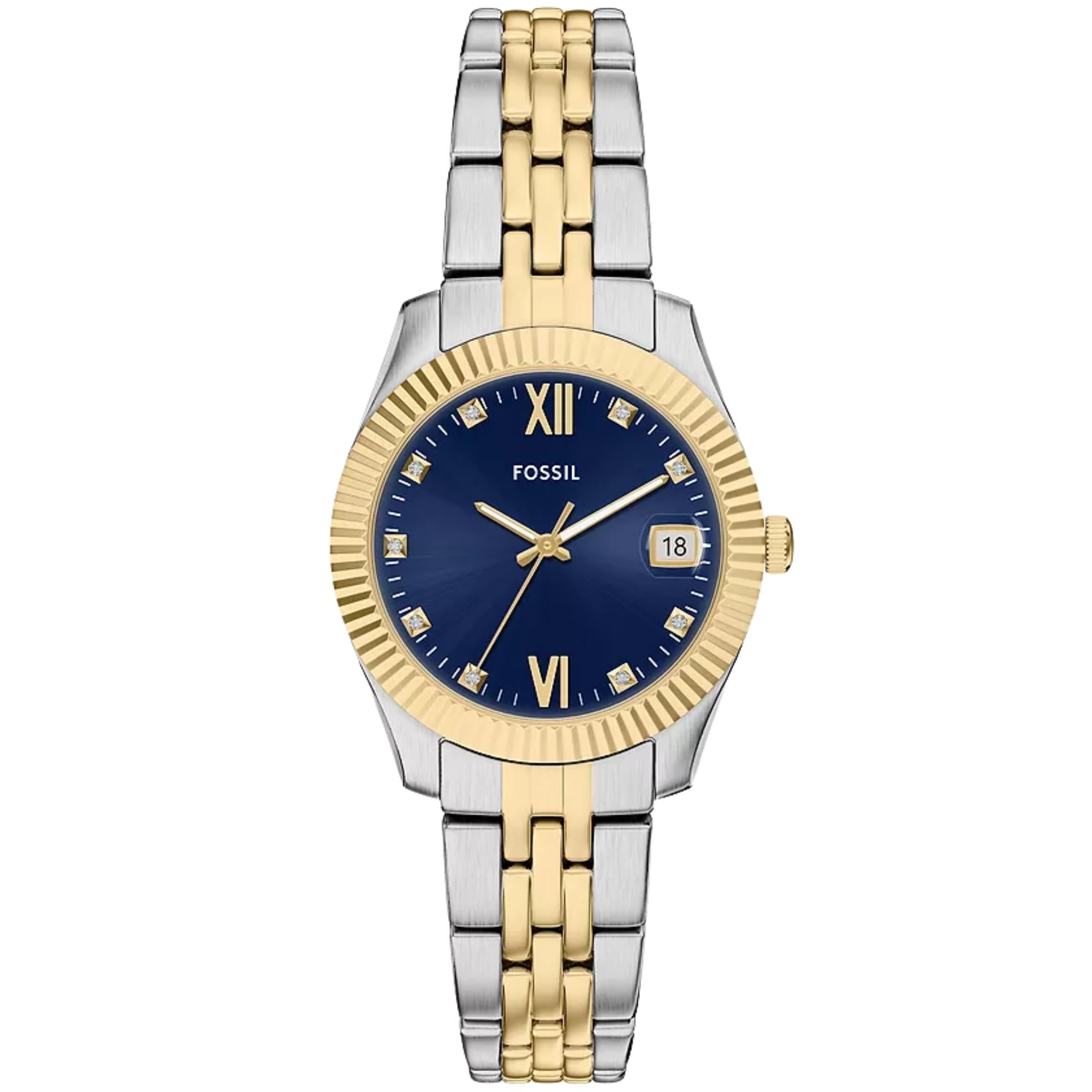 Fossil Scarlette 33mm Gold Dial Steel Ladies Quartz Watch ES5443