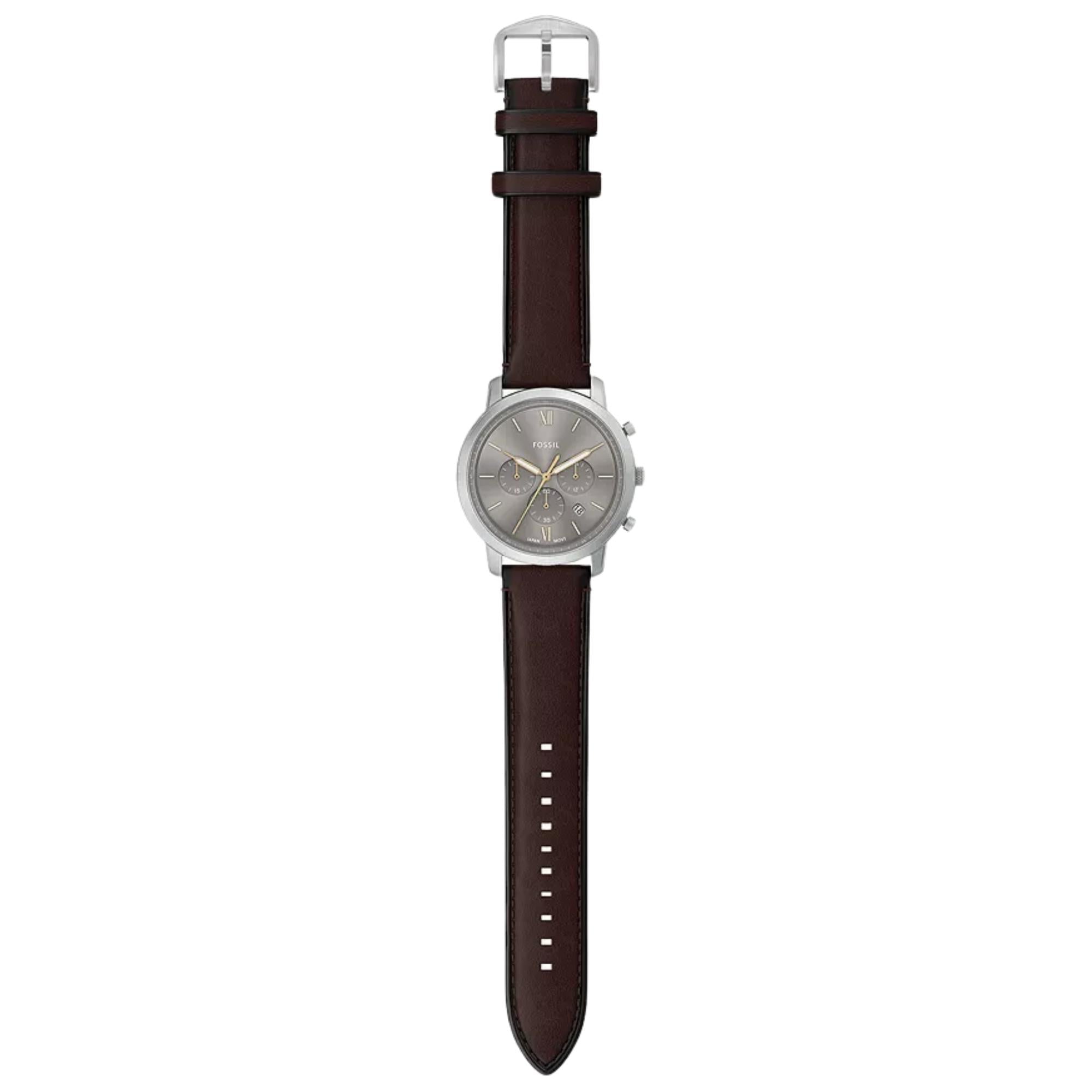 Fossil Neutra 44mm Chronograph Gray Dial Leather Mens Quartz Watch FS6129