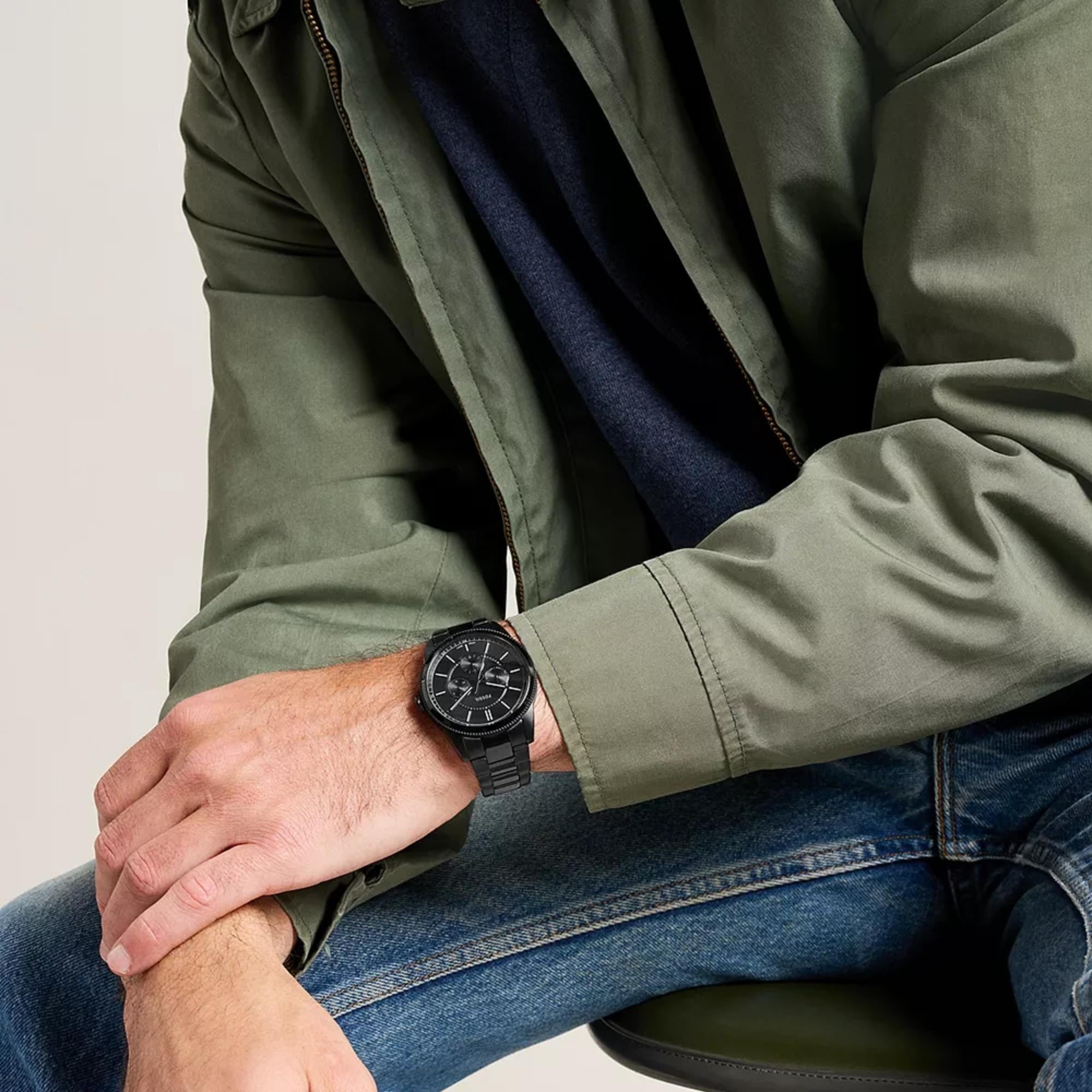 Fossil Pearson 42mm Chronograph Black Dial Steel Mens Quartz Watch FS6135