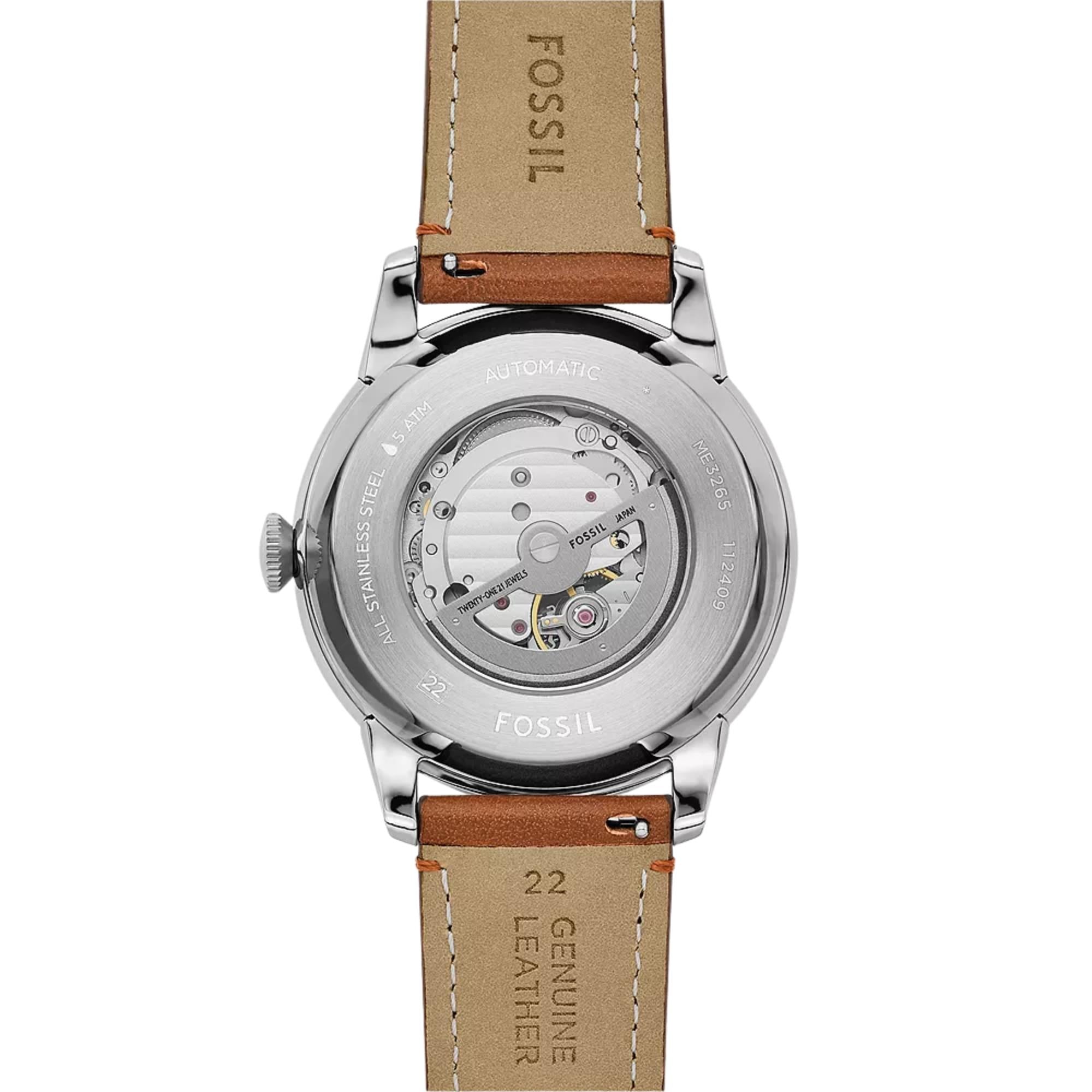 Fossil Townsman 44mm Skeleton Green Dial Leather Mens Automatic Watch ME3265