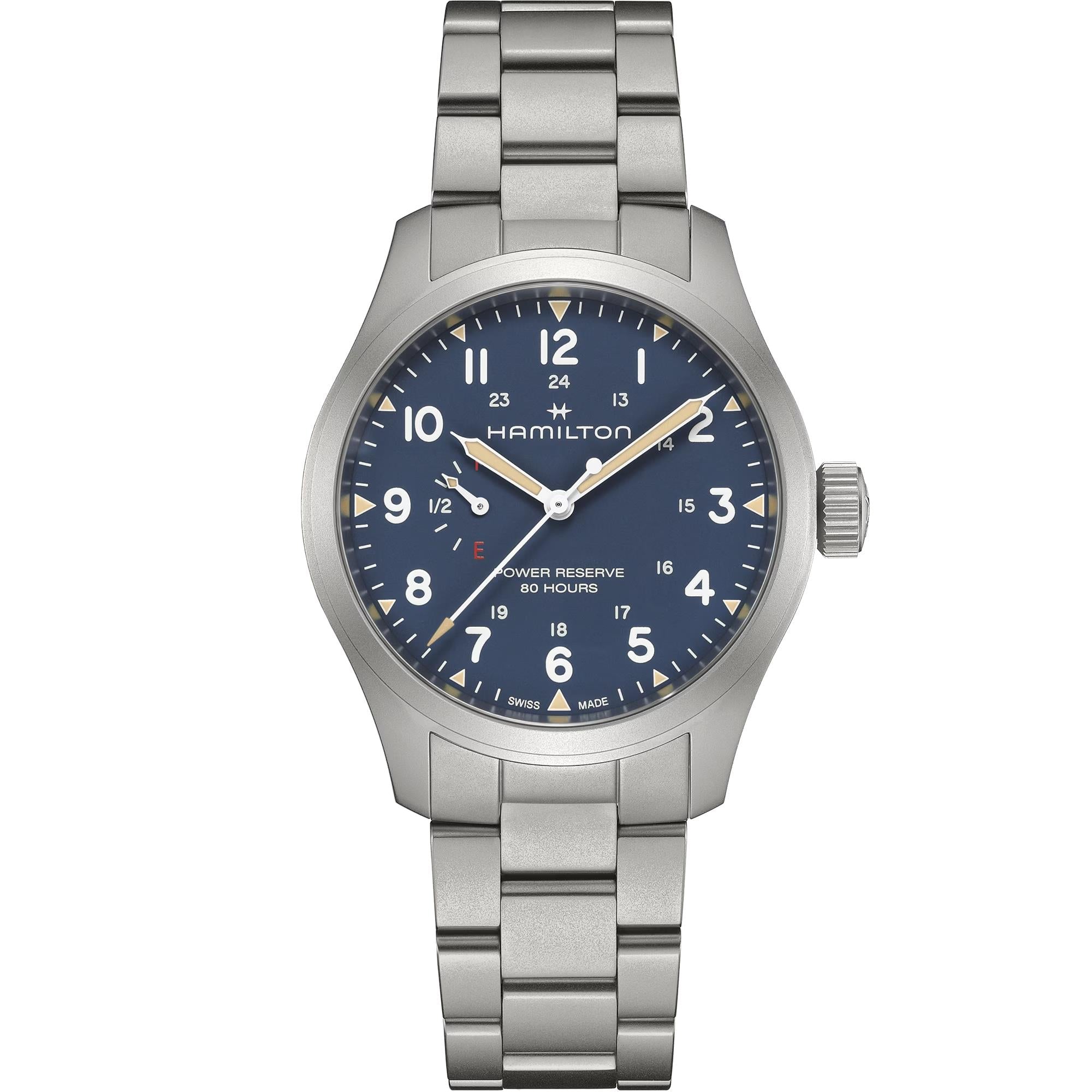 Hamilton Khaki Field 40mm Power Reserve Blue Dial Steel Mens Manual-Wind Watch H69509140