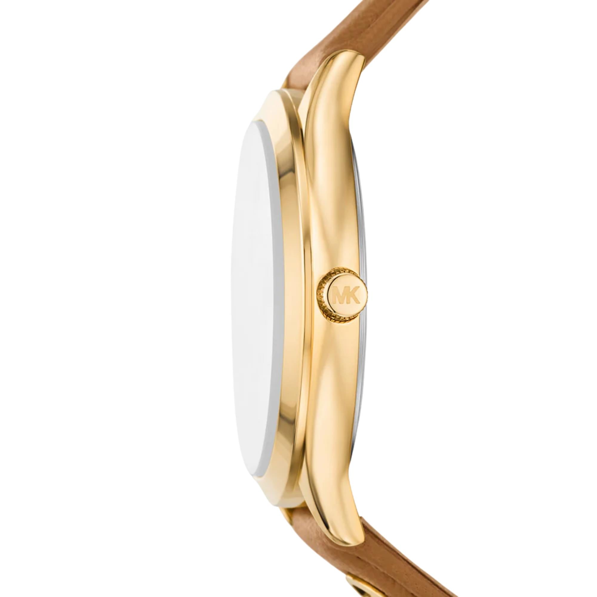 Michael Kors Slim Runway 38mm White Sunray Dial Leather Ladies Quartz Watch MK7543