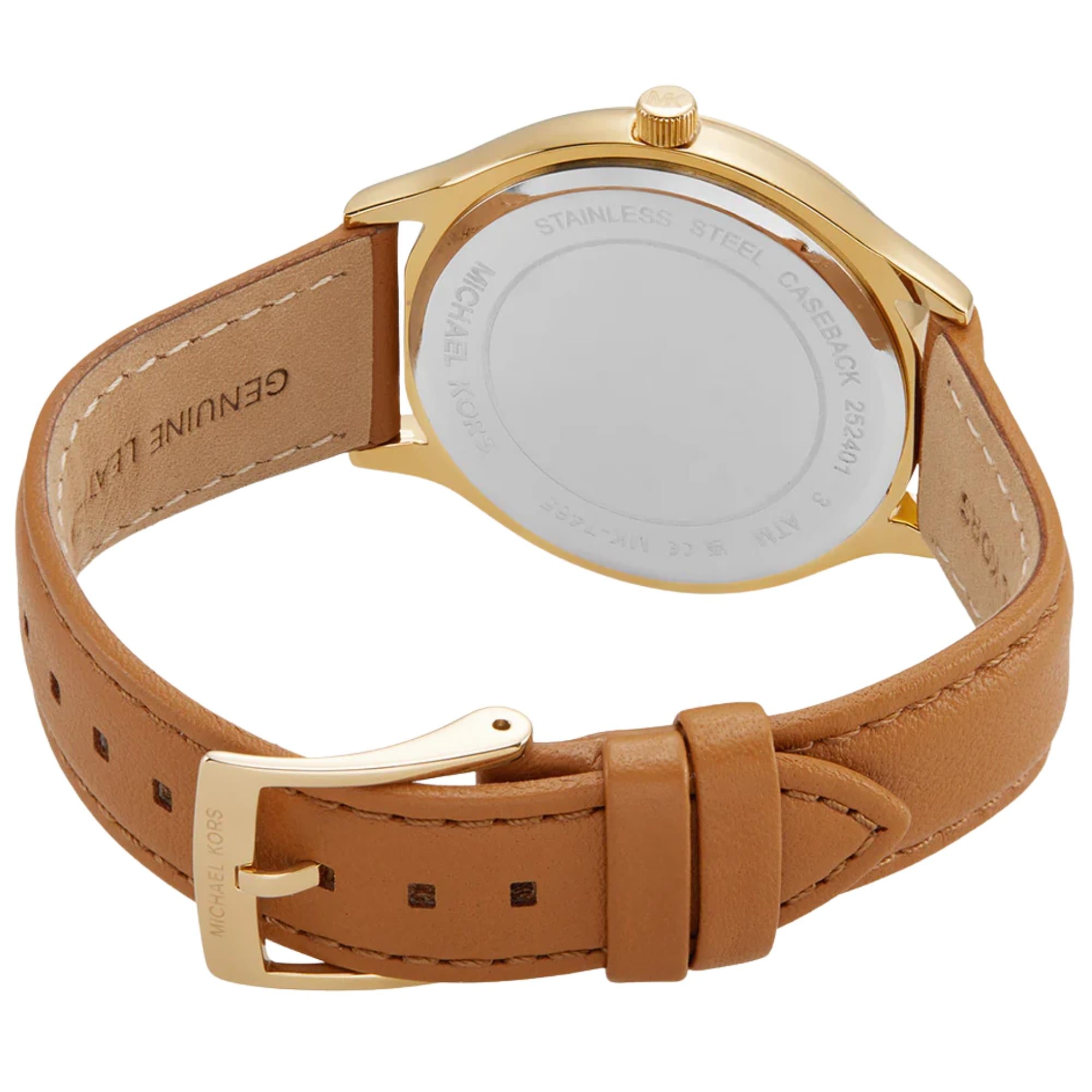 Michael Kors Slim Runway 38mm White Sunray Dial Leather Ladies Quartz Watch MK7543