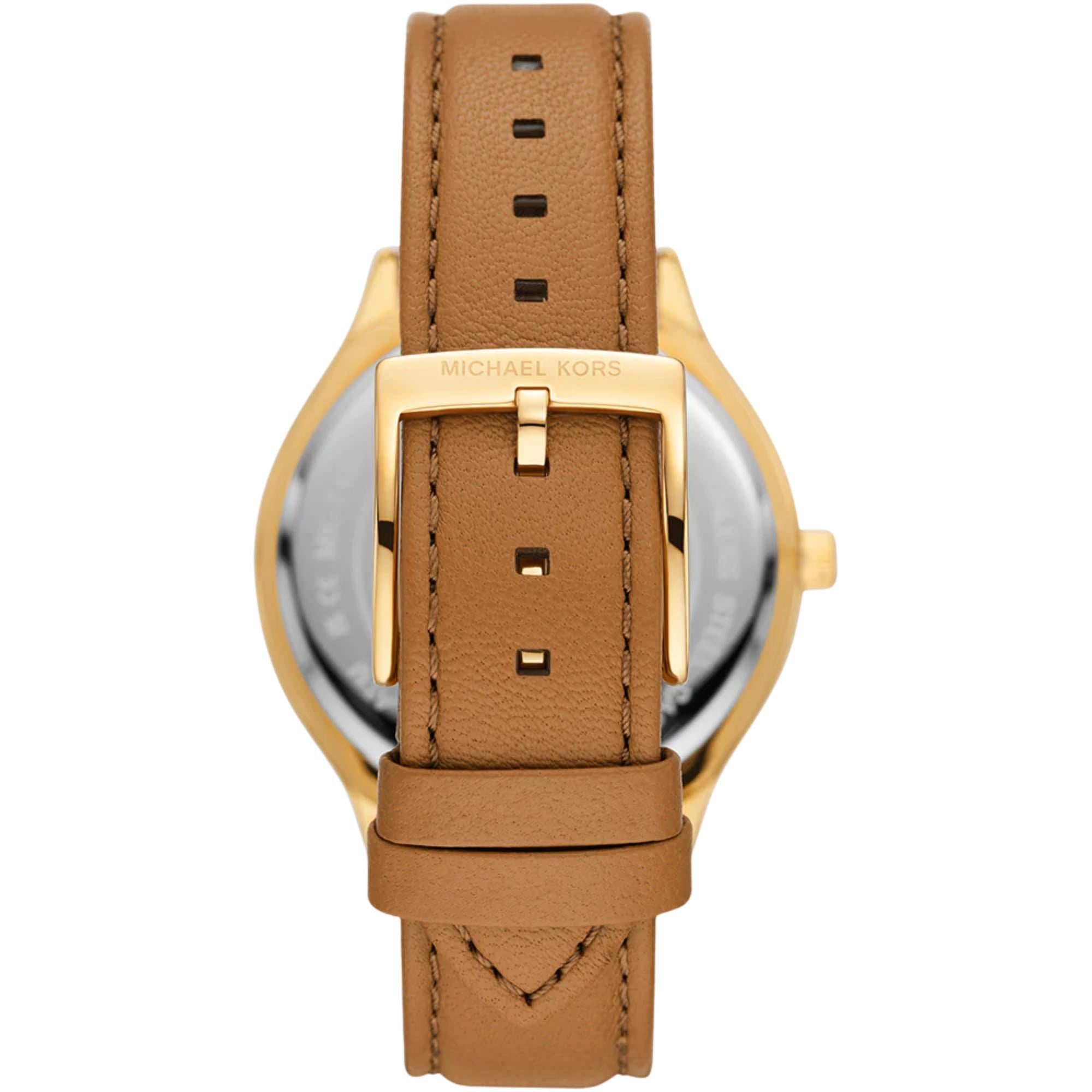 Michael Kors Slim Runway 38mm White Sunray Dial Leather Ladies Quartz Watch MK7543